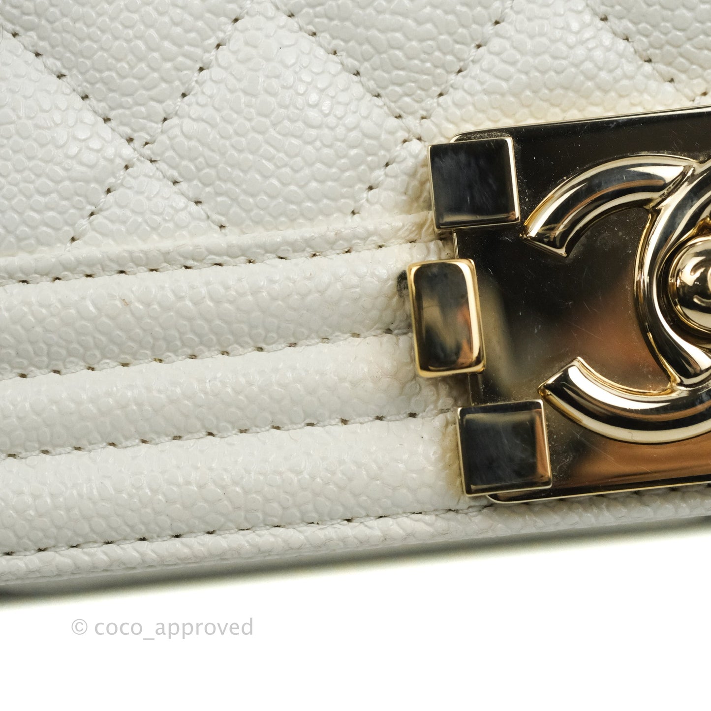 Chanel Quilted Medium Boy White Caviar Gold Hardware