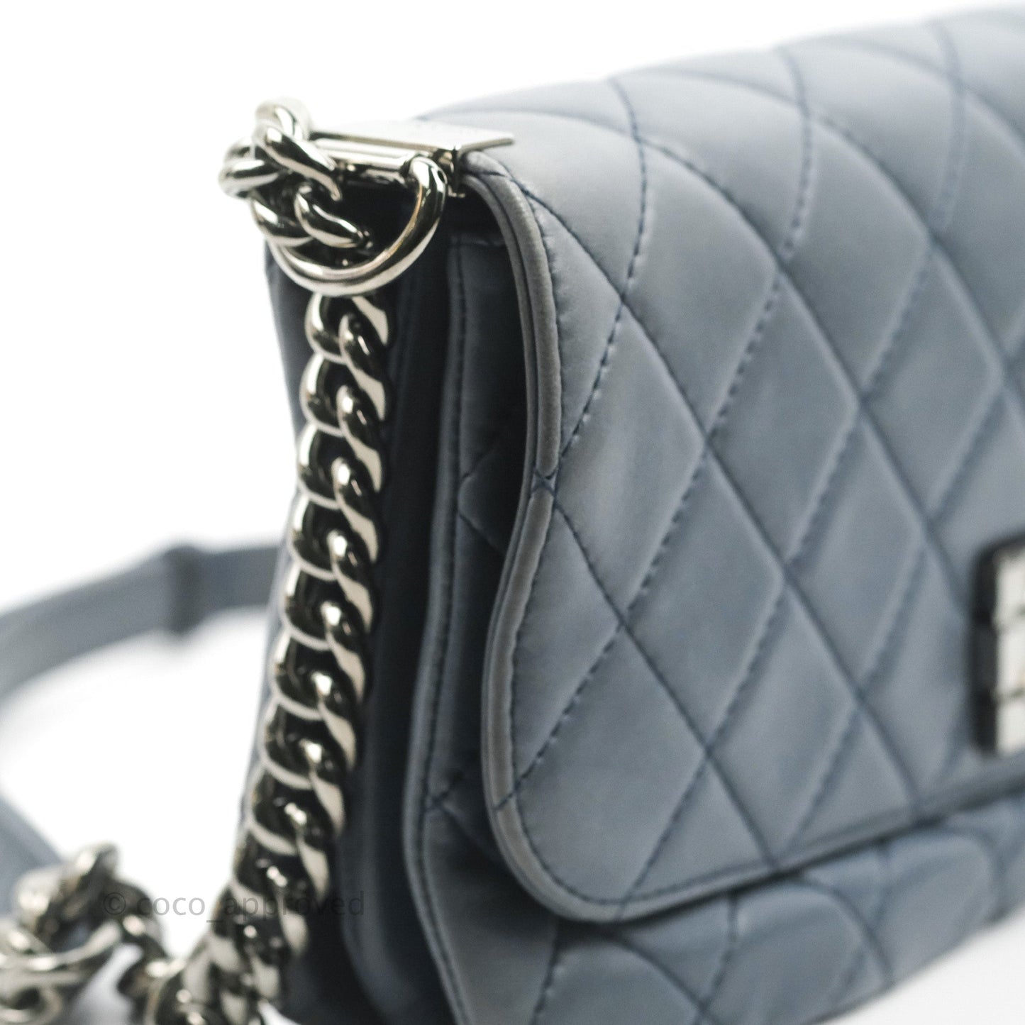 Chanel Boy Clutch With Chain Lambskin Dark Silver Hardware