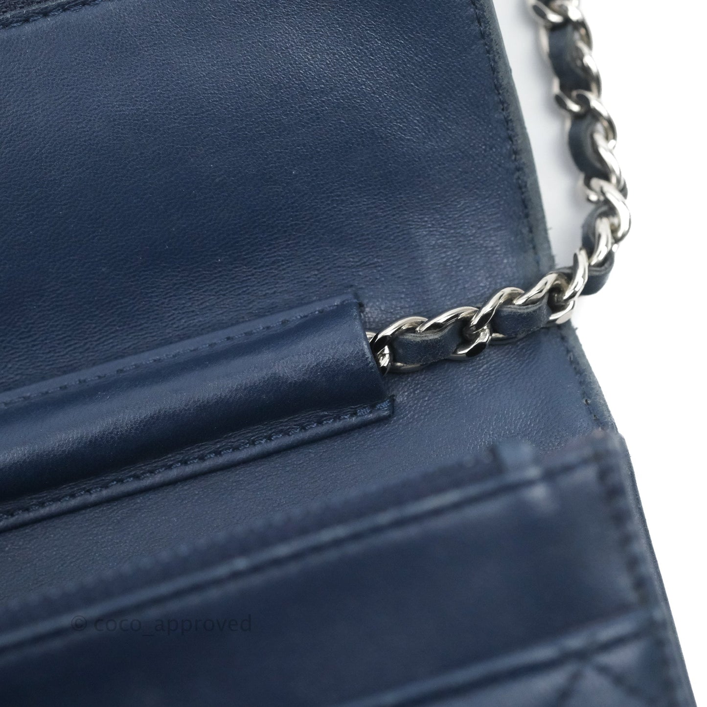 Chanel Quilted Classic Wallet on Chain WOC Navy Lambskin Silver Hardware
