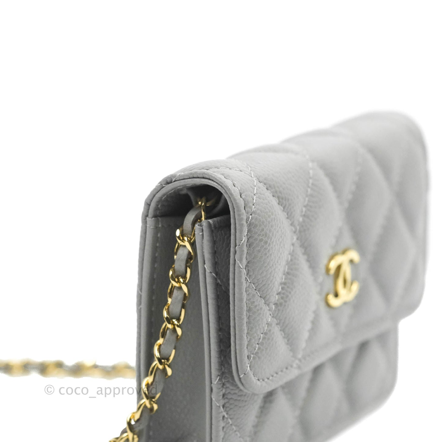 Chanel Miss Coco Clutch With Chain Quilted Grey Caviar Gold Hardware