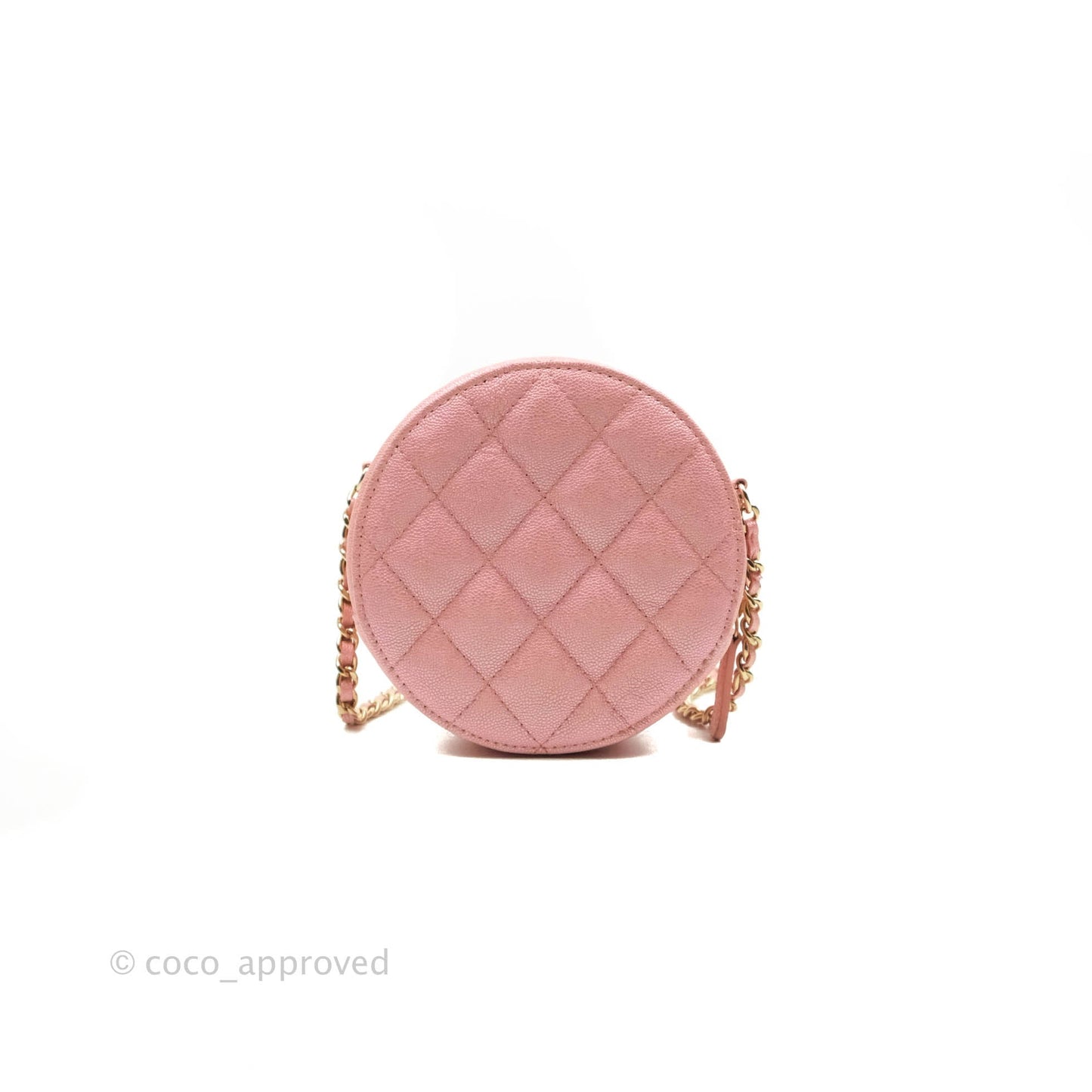 Chanel Classic Quilted Round Clutch With Chain Iridescent Pink Caviar Gold Hardware 19S