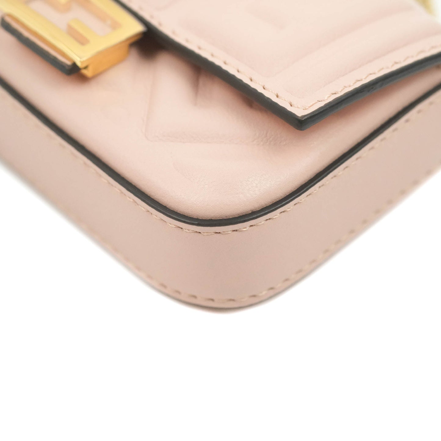 Fendi Nappa FF Embossed Nano Baguette Charm Beige Pink