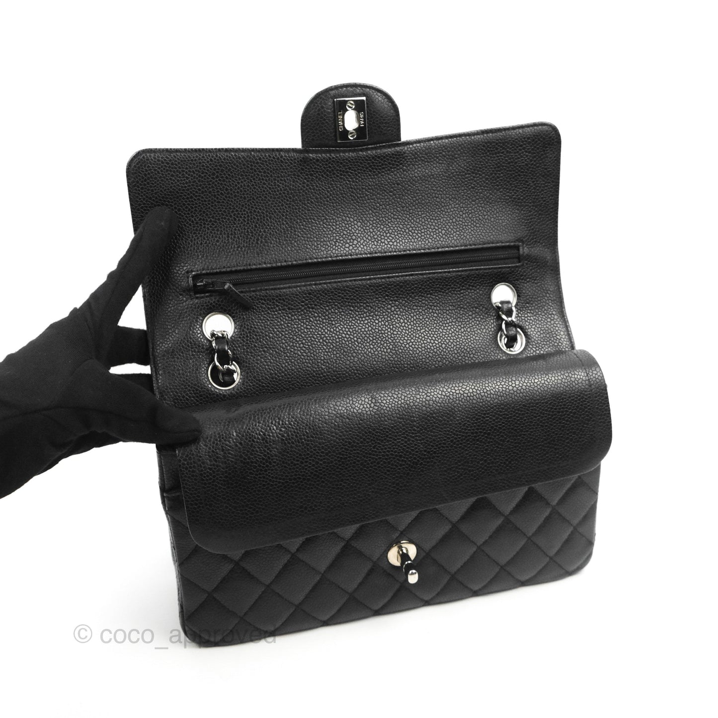 Chanel Classic M/L Medium Flap Quilted Black Caviar Silver Hardware