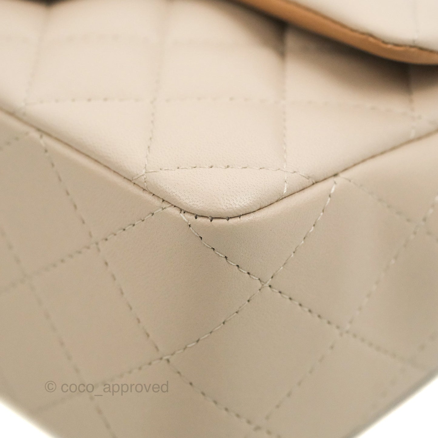 Chanel Top Handle Mini Rectangular Flap Bag Ecru/Beige Lambskin Gold Hardware 23P