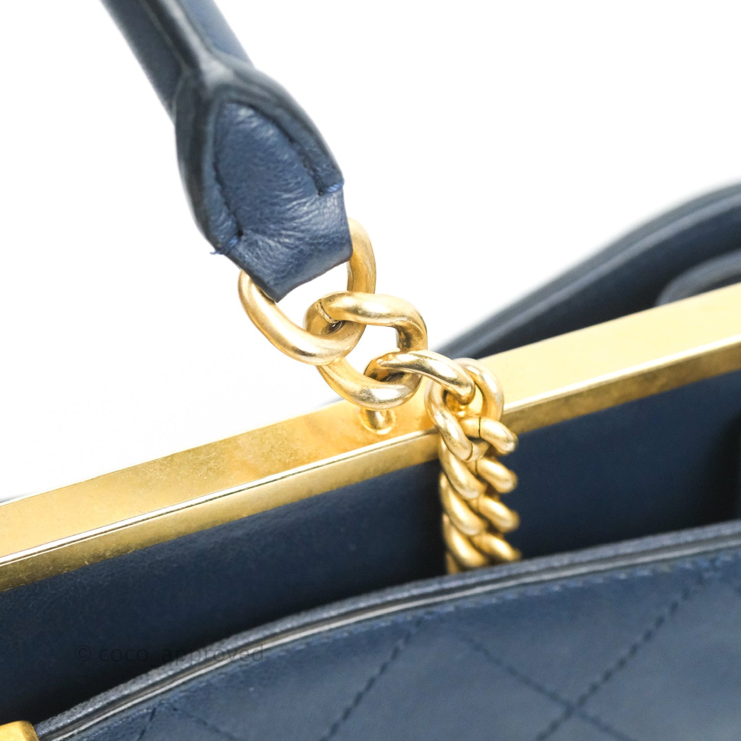 Chanel Flat Quilted Coco Luxe Large Shopping Bag Navy Aged Gold Hardware 18P