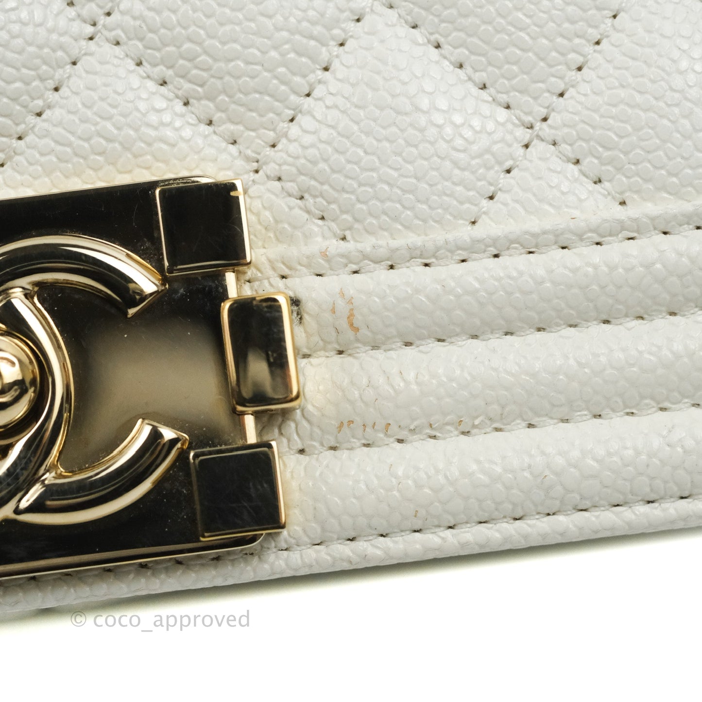 Chanel Quilted Medium Boy White Caviar Gold Hardware