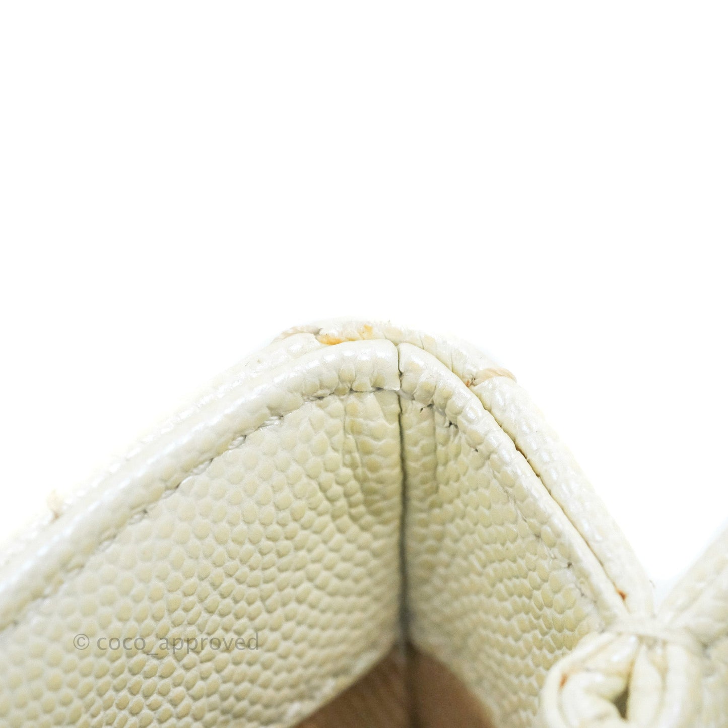 Chanel Mini Coco Handle Quilted Iridescent Pearl White Caviar Gold Hardware