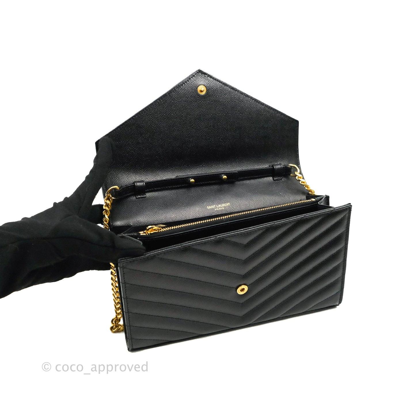 Saint Laurent Wallet on Chain Large Black Grained Leather Gold Hardware