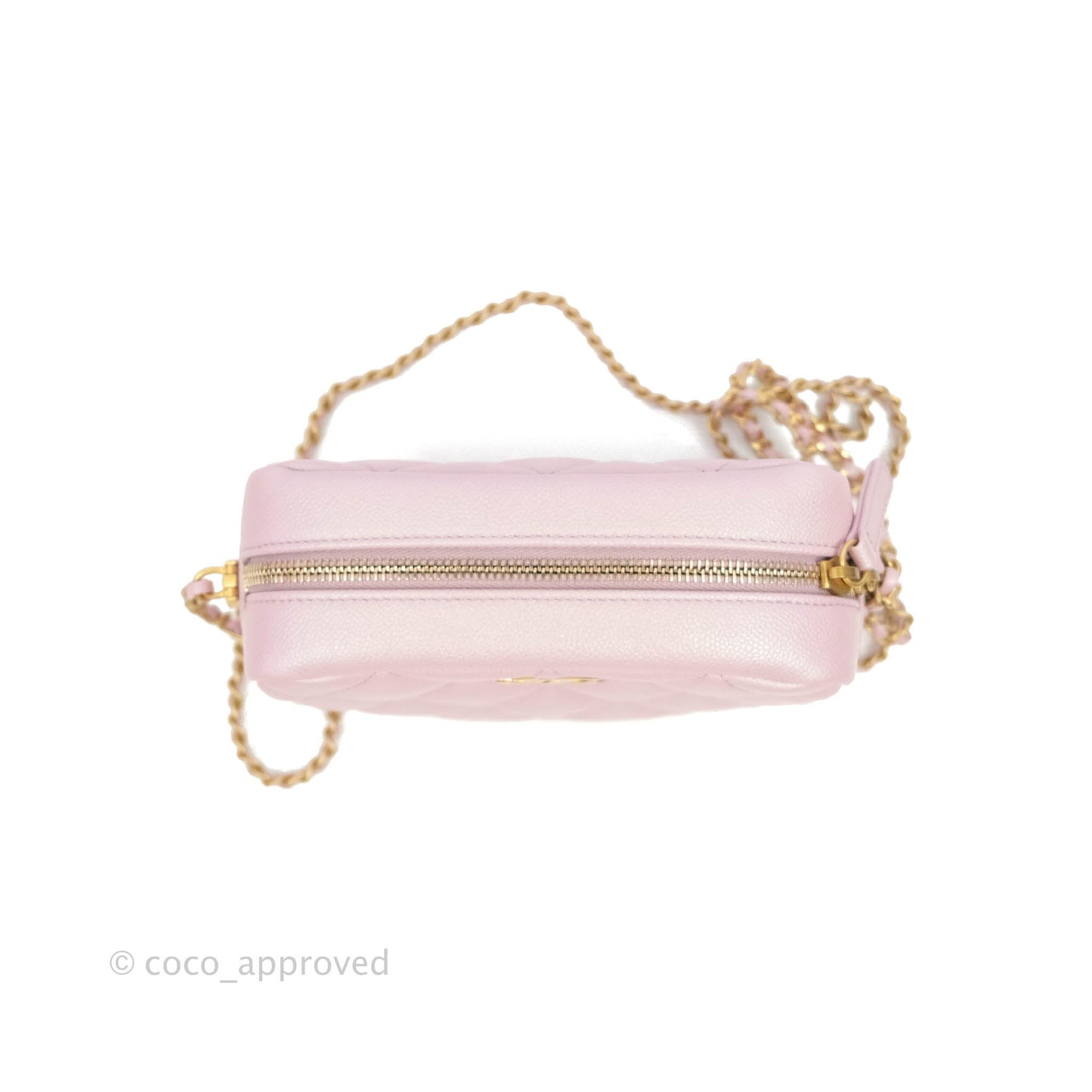 Chanel Quilted My Perfect Camera Case Iridescent Pink Caviar Aged Gold Hardware