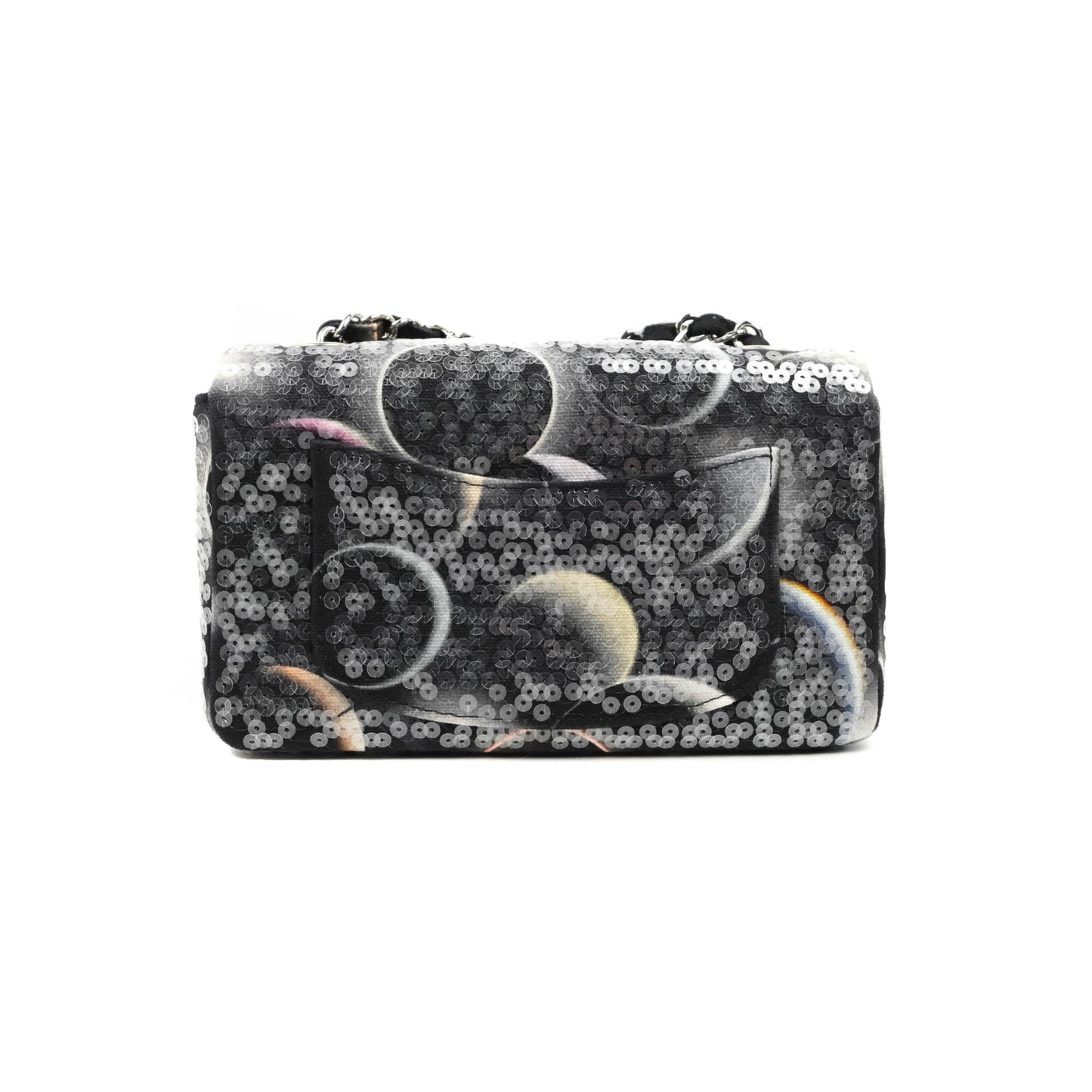 Chanel Mini Rectangular Flap Sequin Printed Canvas Silver Hardware 17K
