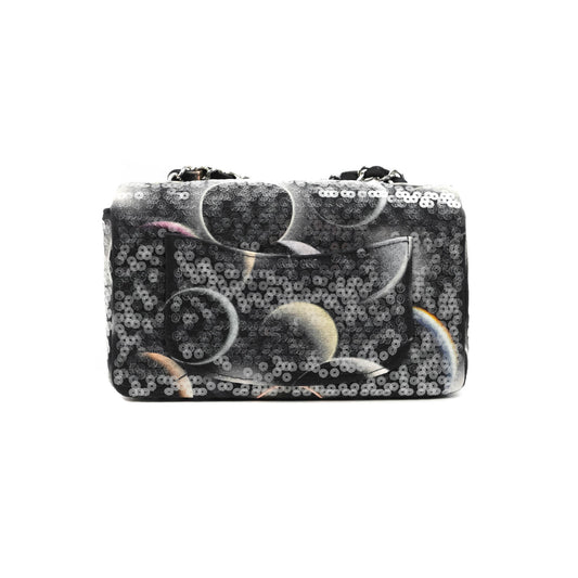 Chanel Mini Rectangular Flap Sequin Printed Canvas Silver Hardware 17K