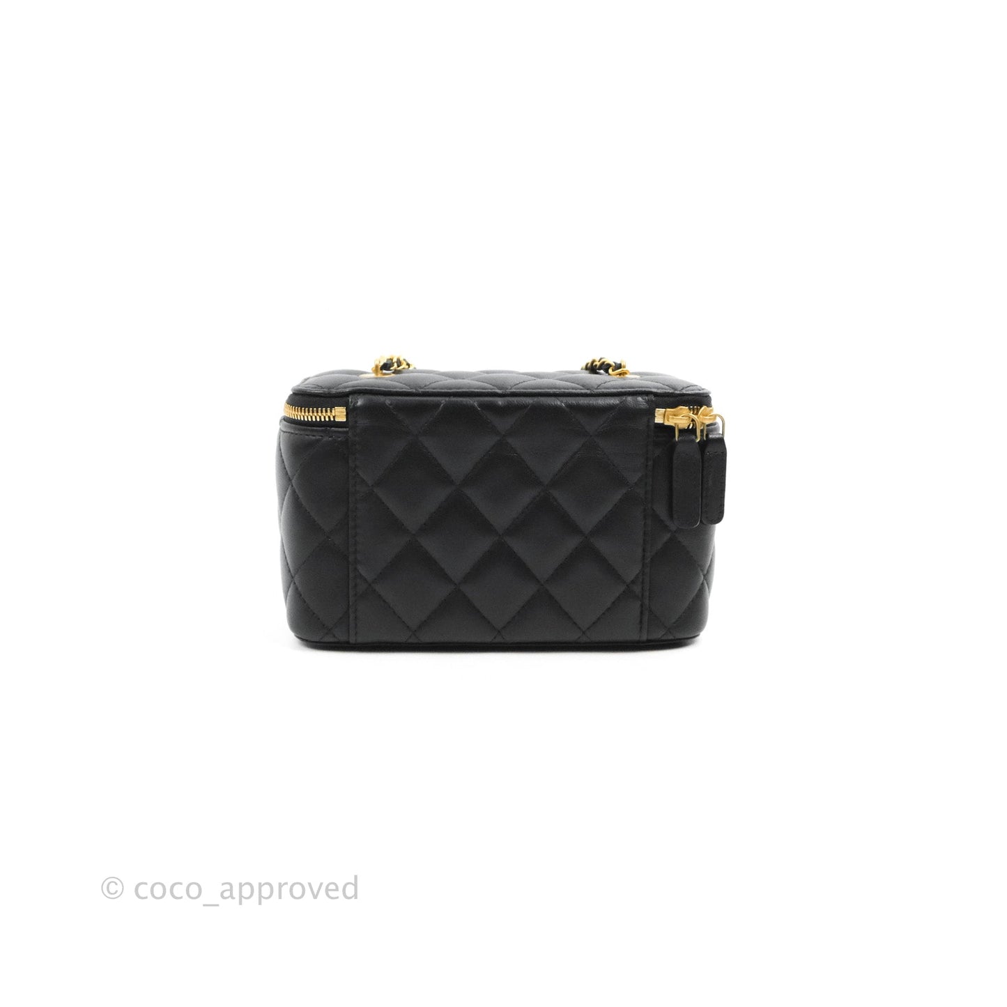 Chanel Vanity with COCO Heart Chain Black Lambskin Aged Gold Hardware