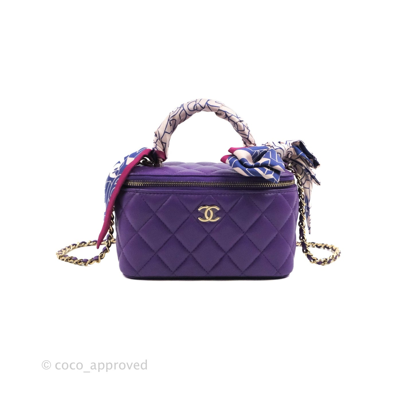Chanel Vanity Rectangular Top Handle Purple Lambskin Gold Hardware with Twilly