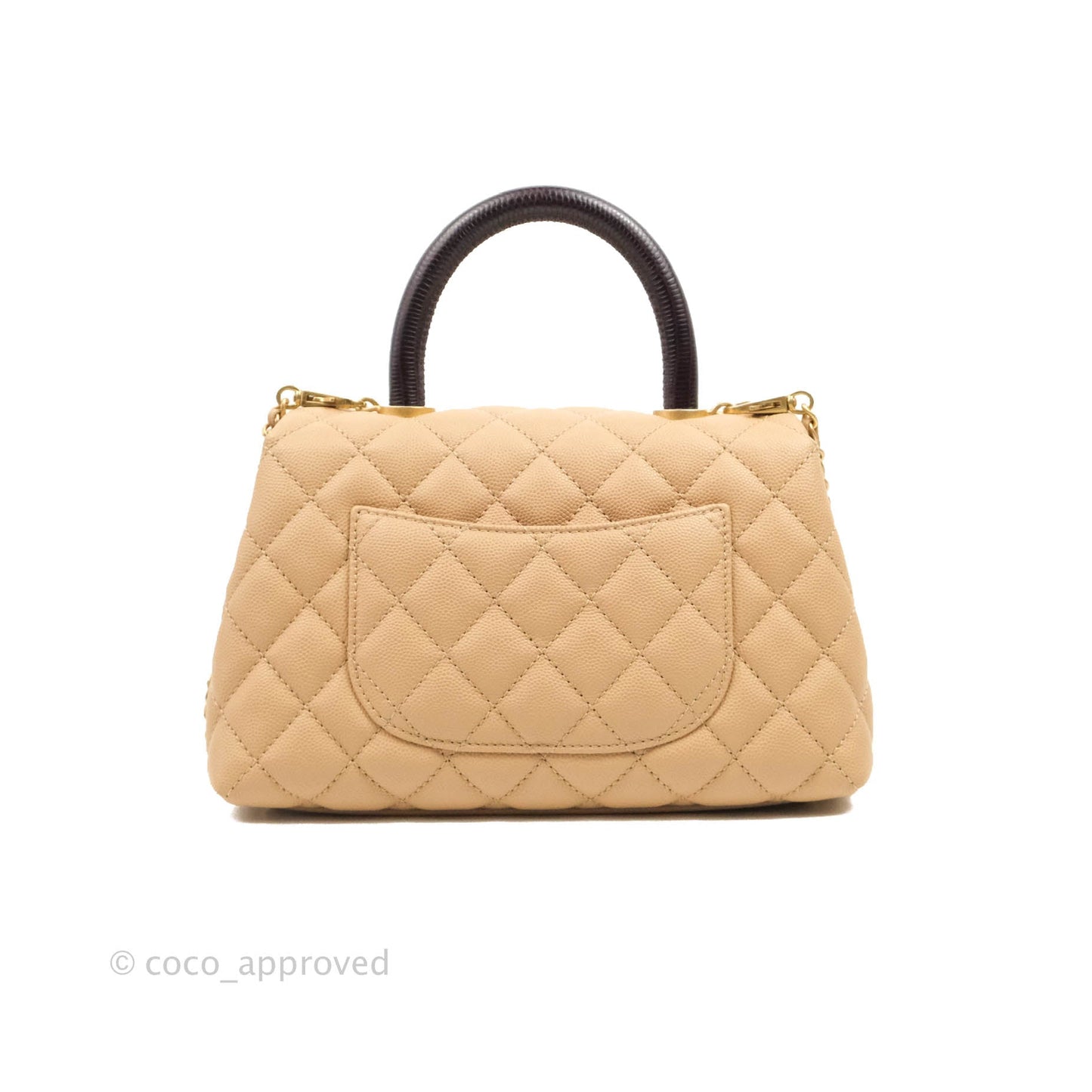 Chanel Small Coco Handle Quilted Beige Caviar Gold Hardware Lizard Handle