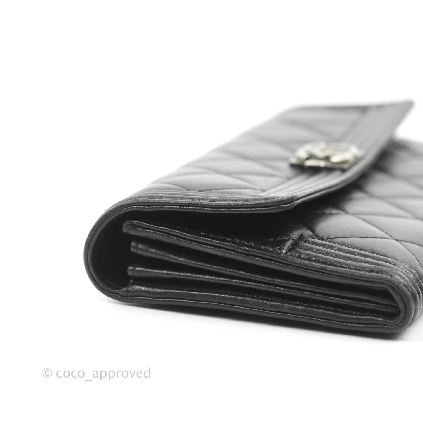 Chanel Quilted Boy Flap Long Wallet Black Lambskin Ruthentium Hardware