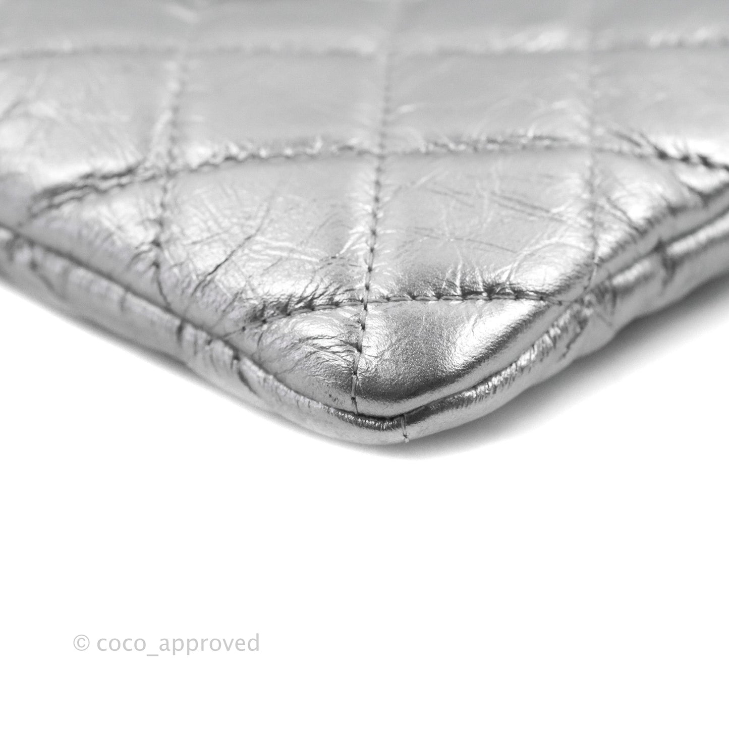 Chanel Quilted Large O Case Metallic Silver With Charms