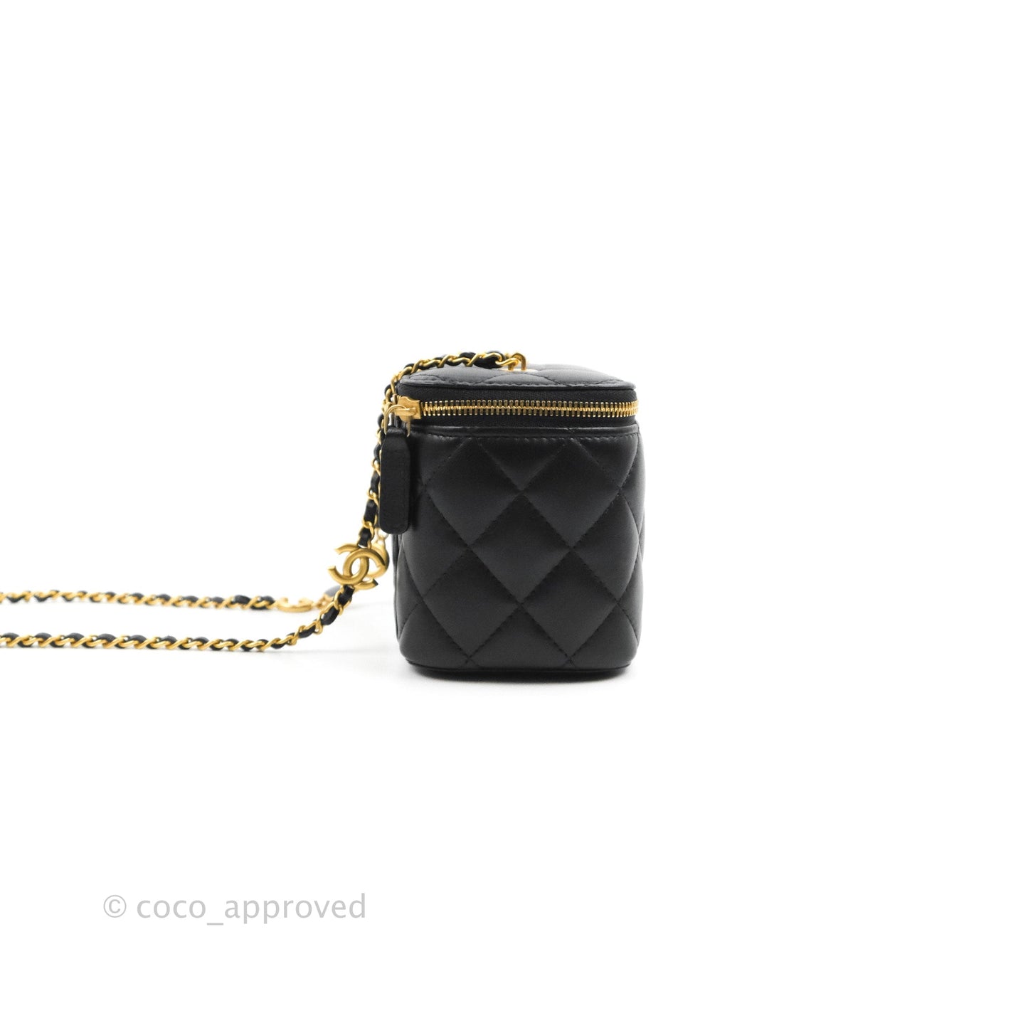 Chanel Vanity with COCO Heart Chain Black Lambskin Aged Gold Hardware