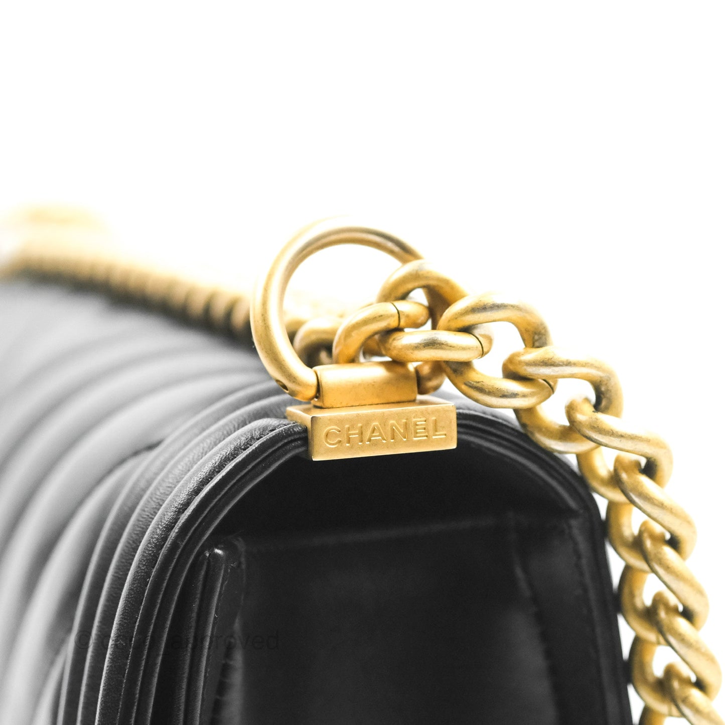Chanel Chevron Medium Boy Black Calfskin Aged Gold Hardware
