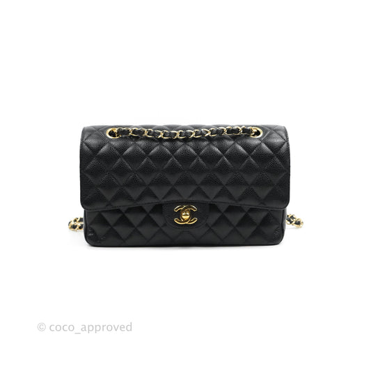 Chanel Classic M/L Medium Double Flap Black Caviar Gold Hardware