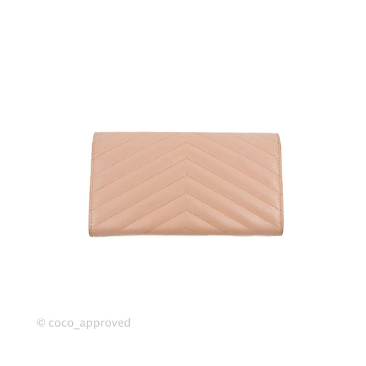 Saint Laurent Quilted Envelope Wallet Pink Grained Leather Silver Hardware