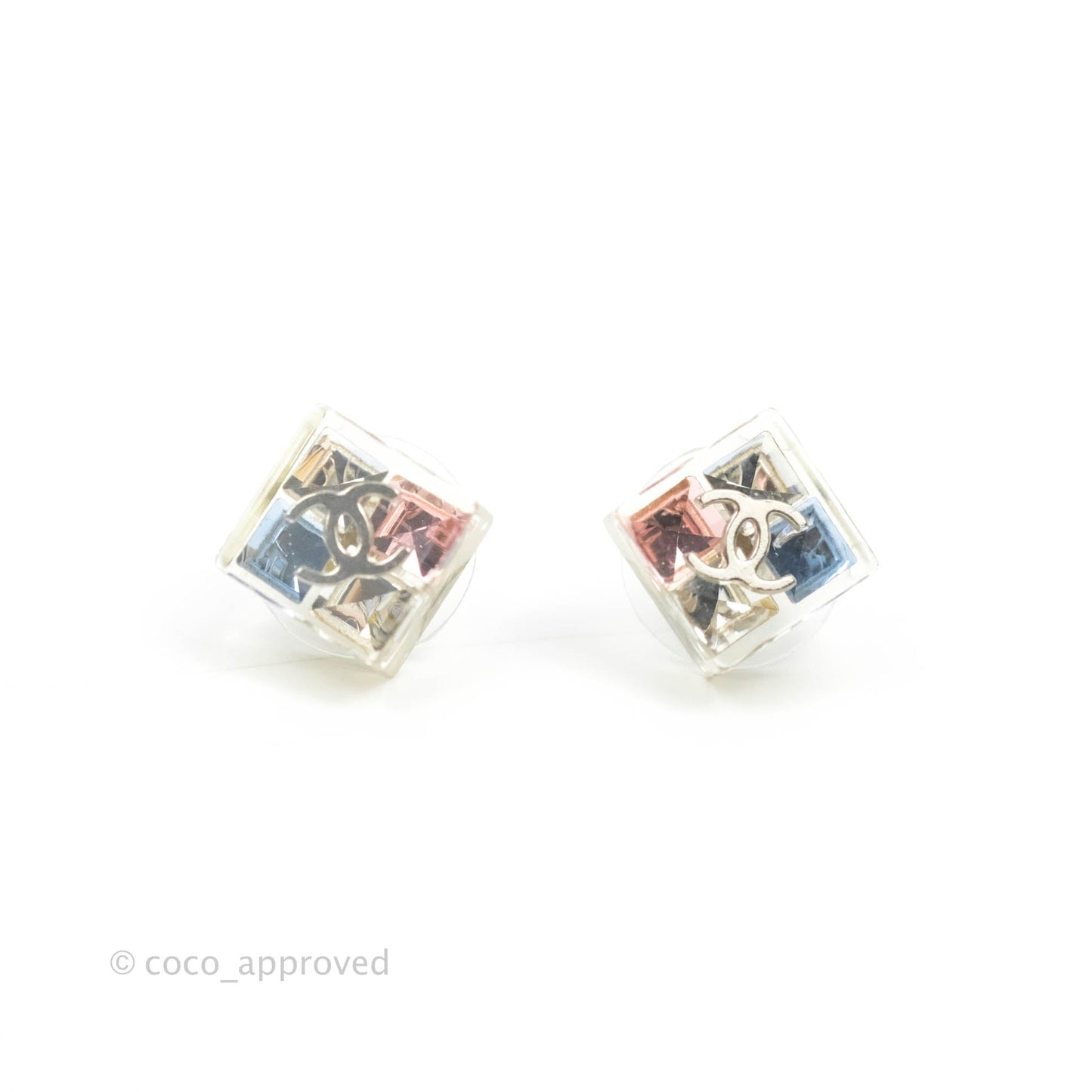 Chanel CC Earrings Clear Square