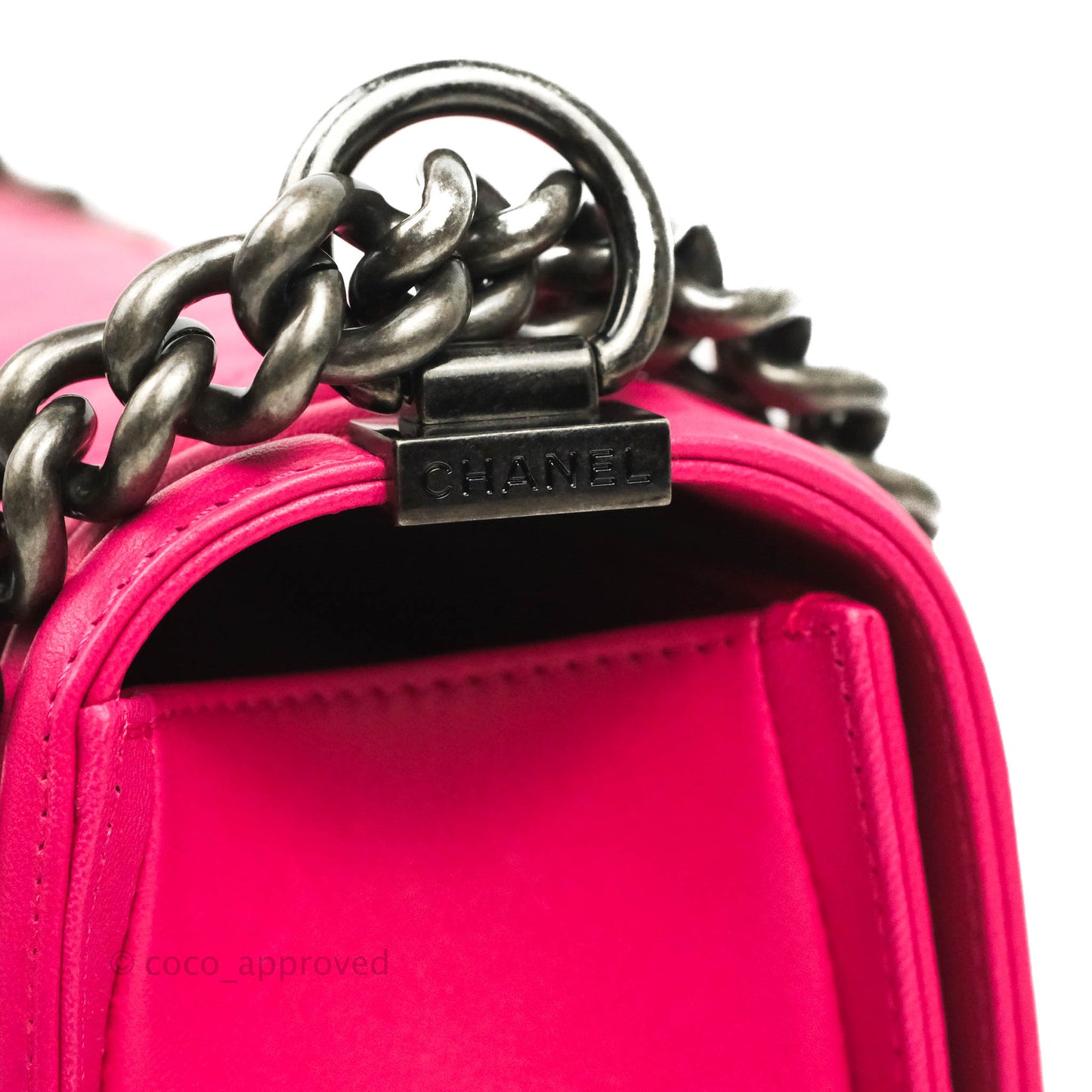 Chanel Quilted New Medium Boy Dark Pink Lambskin Ruthenium Hardware