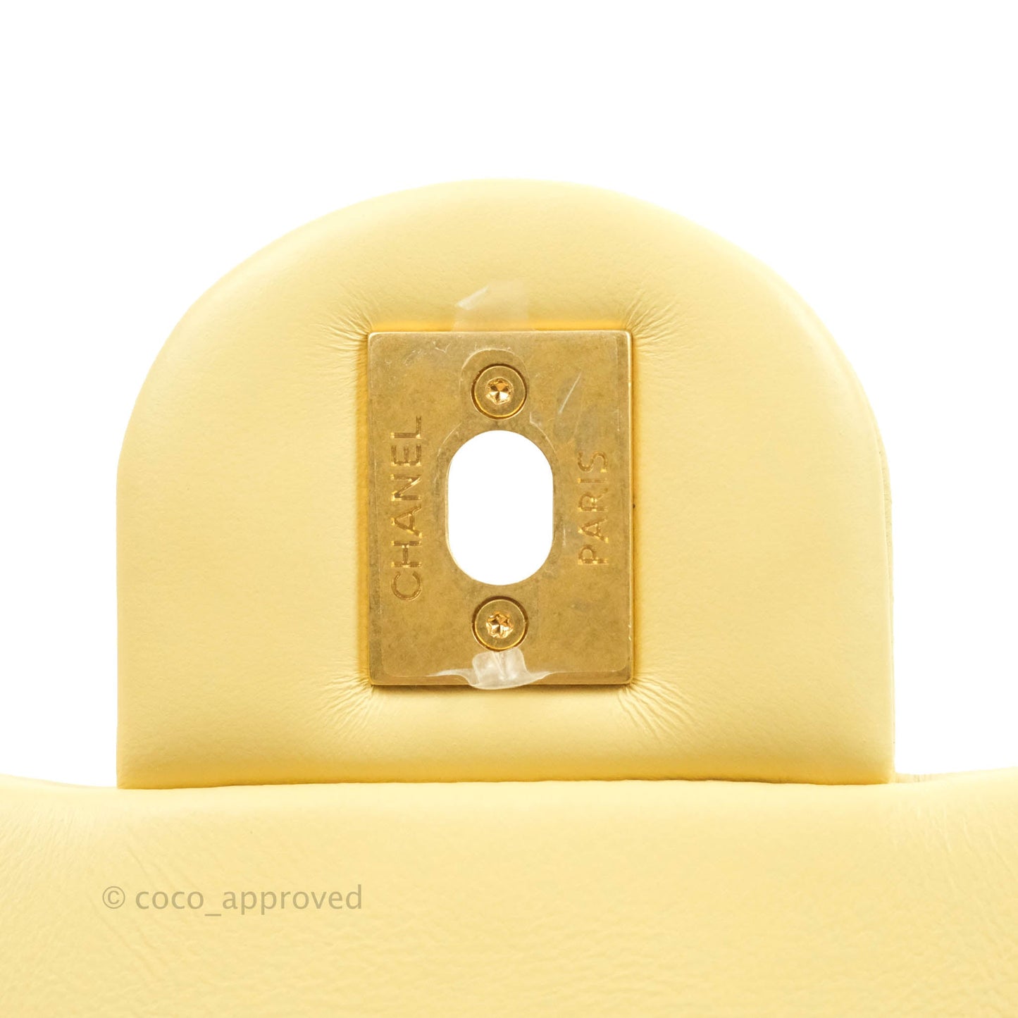 Chanel Enamel Quilted Pending CC Mini Square Flap Yellow Lambskin Aged Gold Hardware 22P