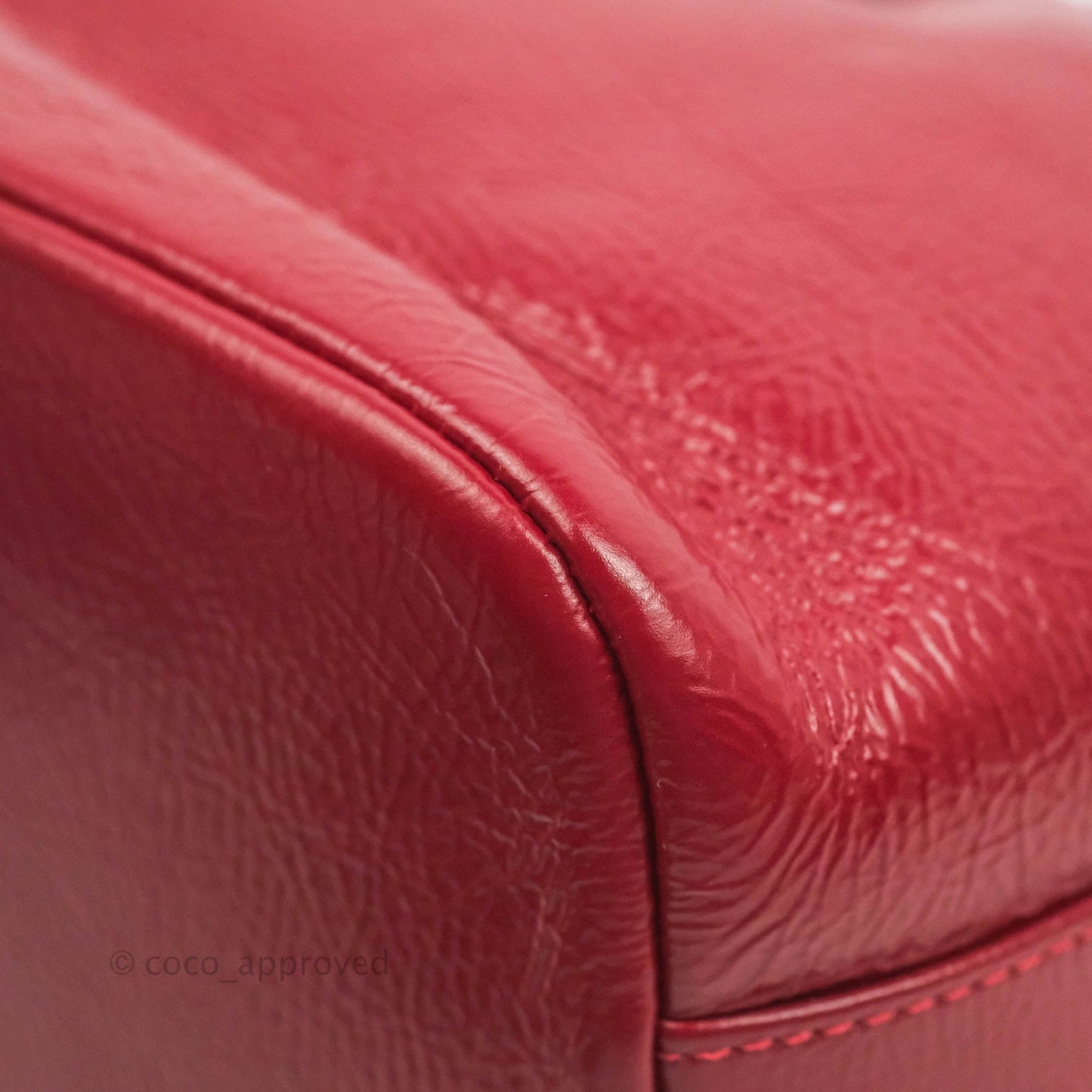 Chanel Shiny Aged Calfskin CC Chain Mini Drawstring Bag Red