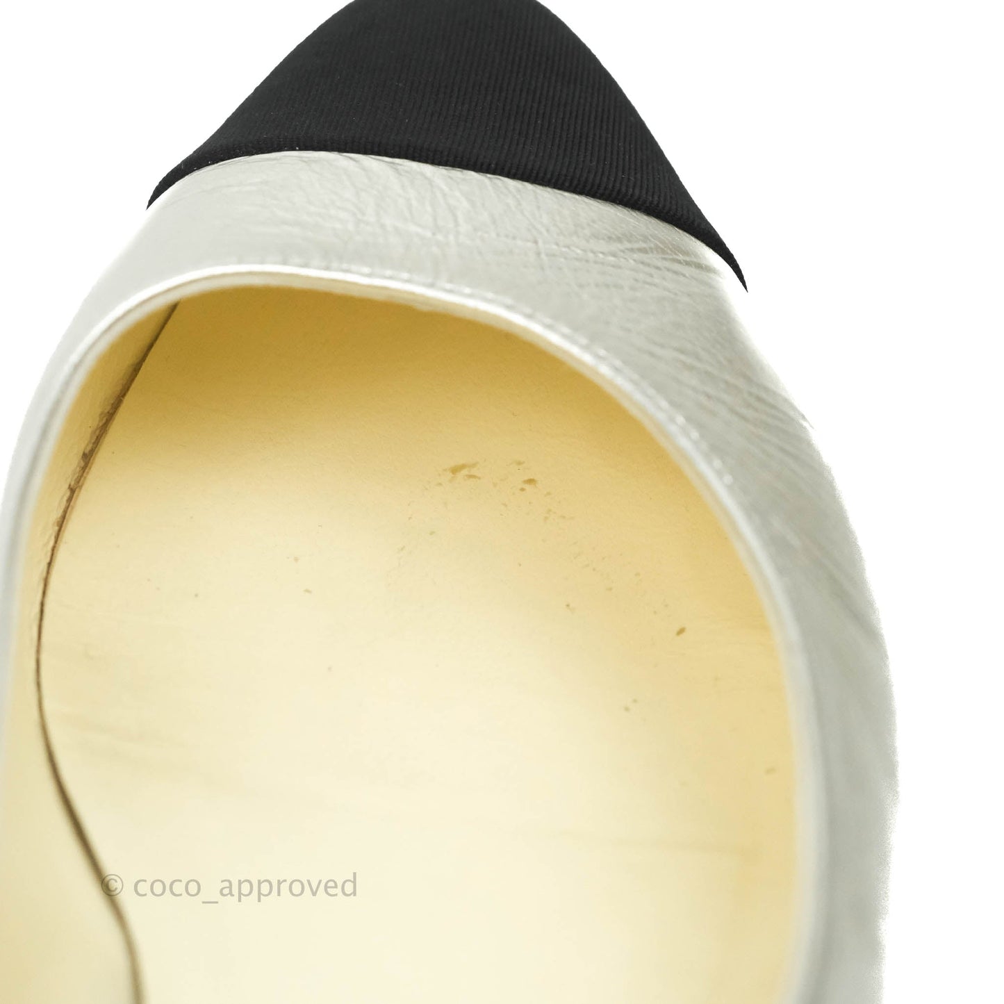 Chanel Silver Black Toe Pointed Pump Flats Size 36