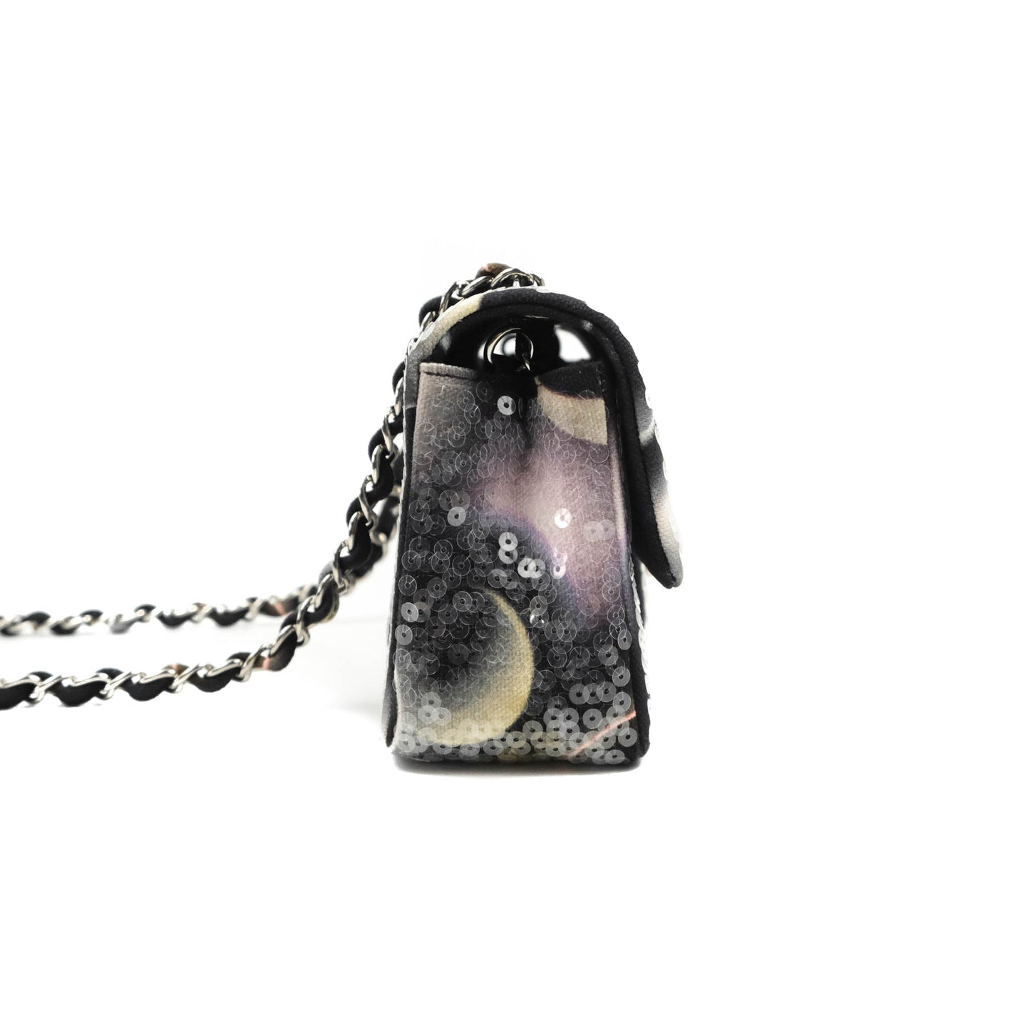 Chanel Mini Rectangular Flap Sequin Printed Canvas Silver Hardware 17K