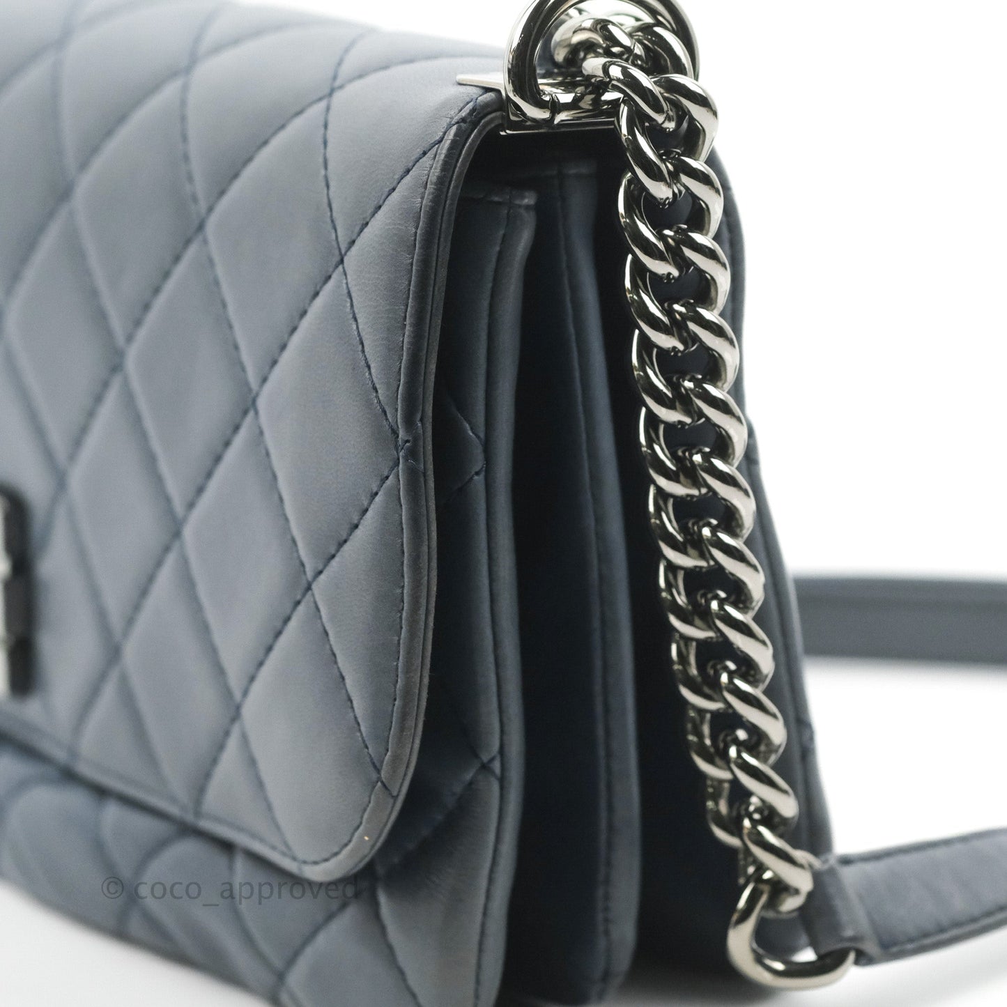 Chanel Boy Clutch With Chain Lambskin Dark Silver Hardware