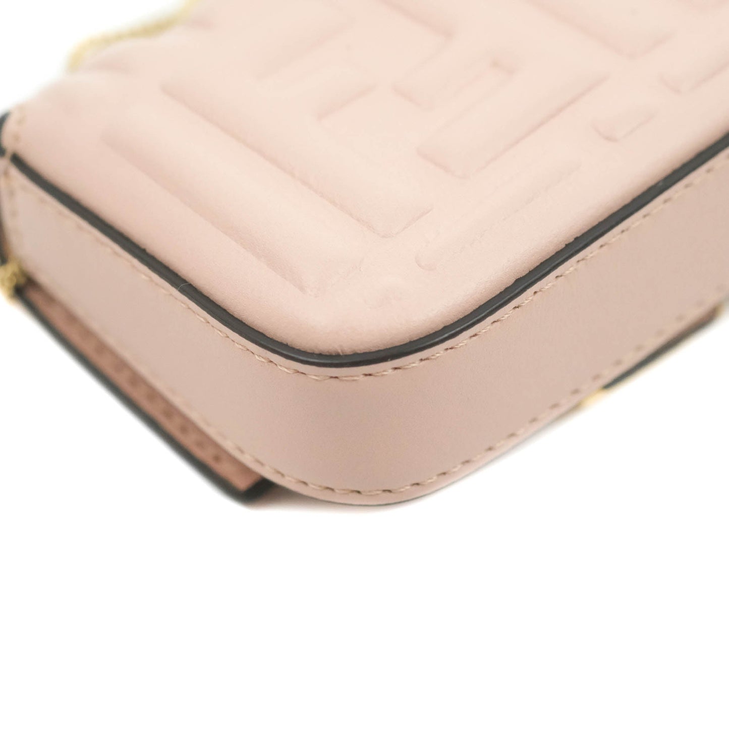 Fendi Nappa FF Embossed Nano Baguette Charm Beige Pink