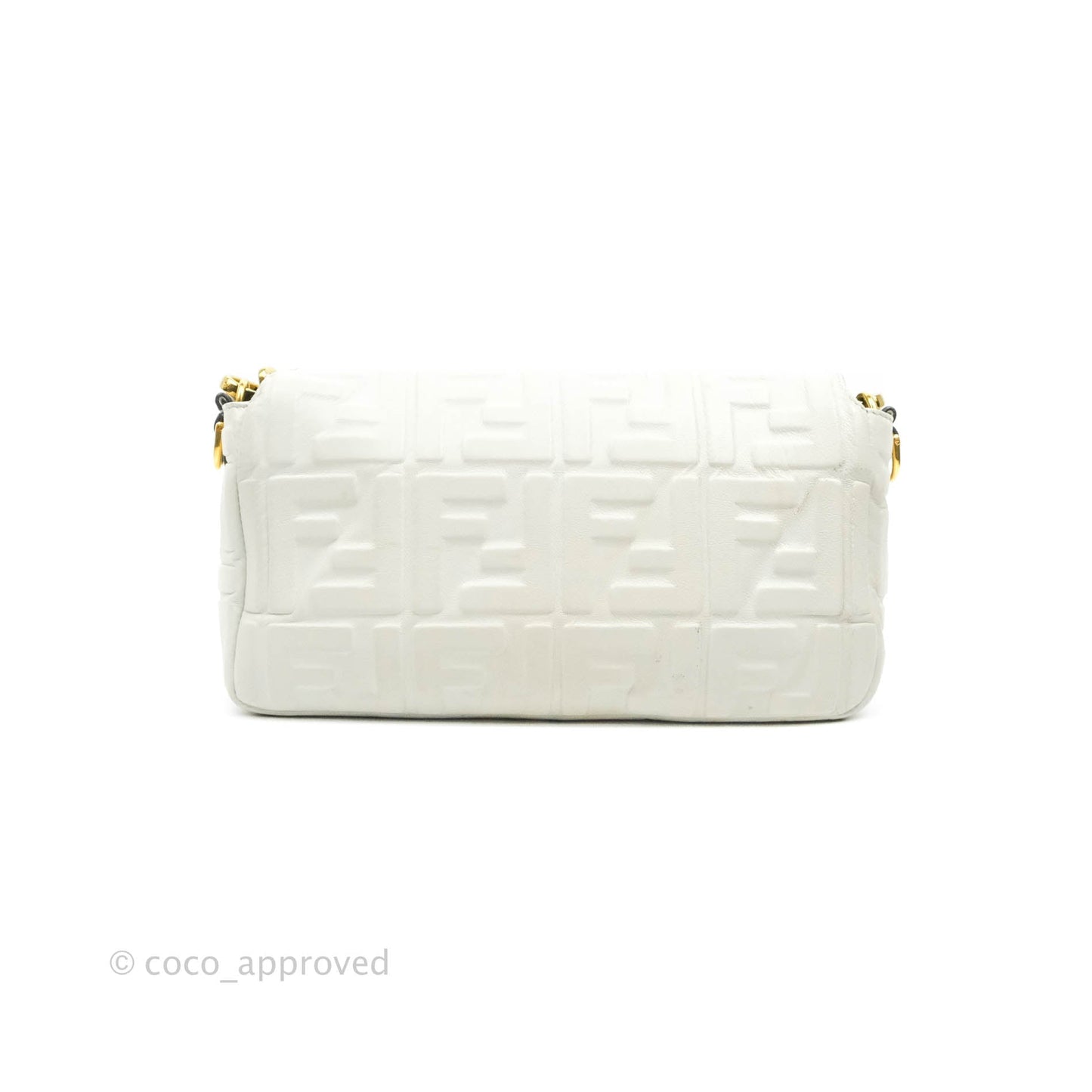 Fendi Medium Baguette Bag White Calfskin Gold Hardware