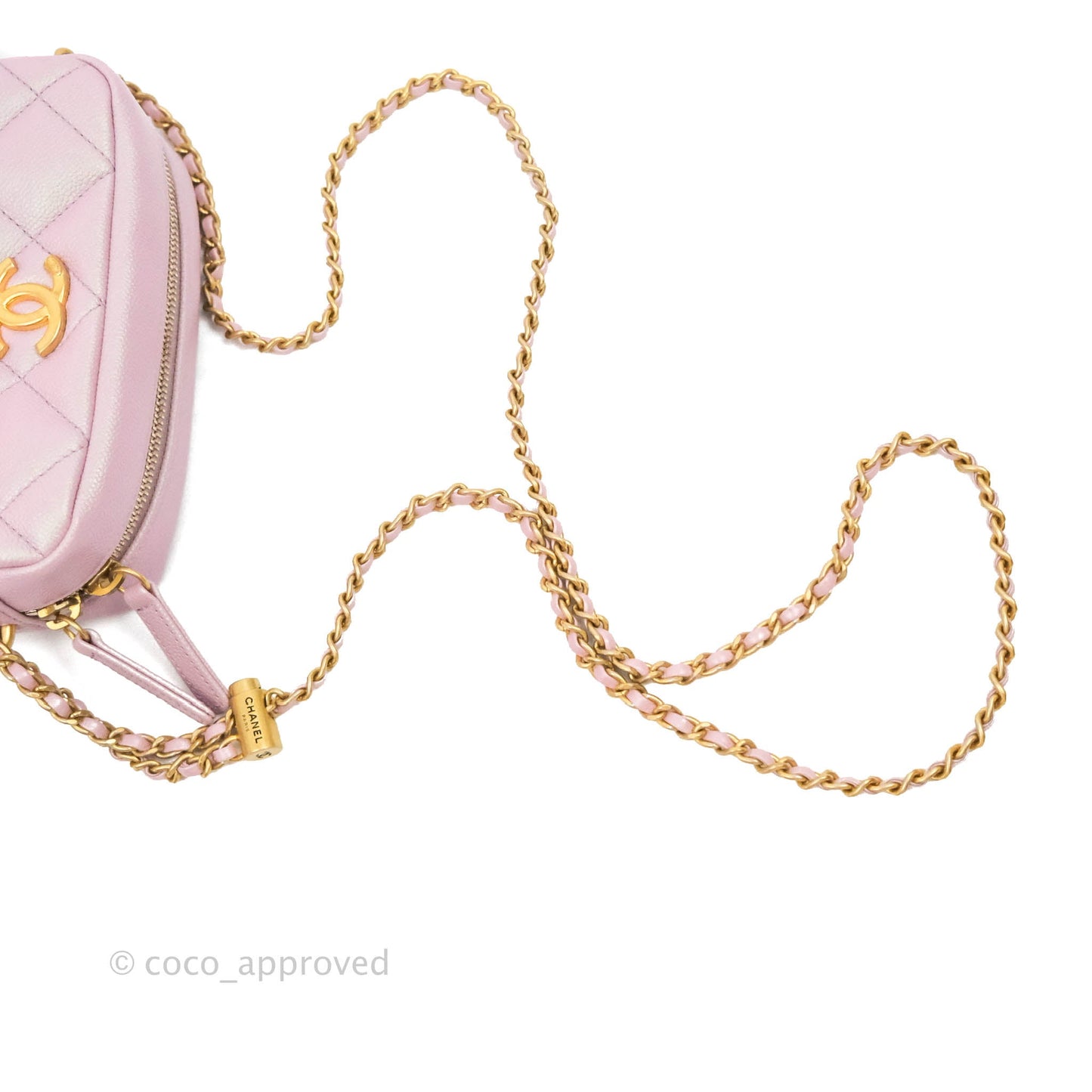 Chanel Quilted My Perfect Camera Case Iridescent Pink Caviar Aged Gold Hardware