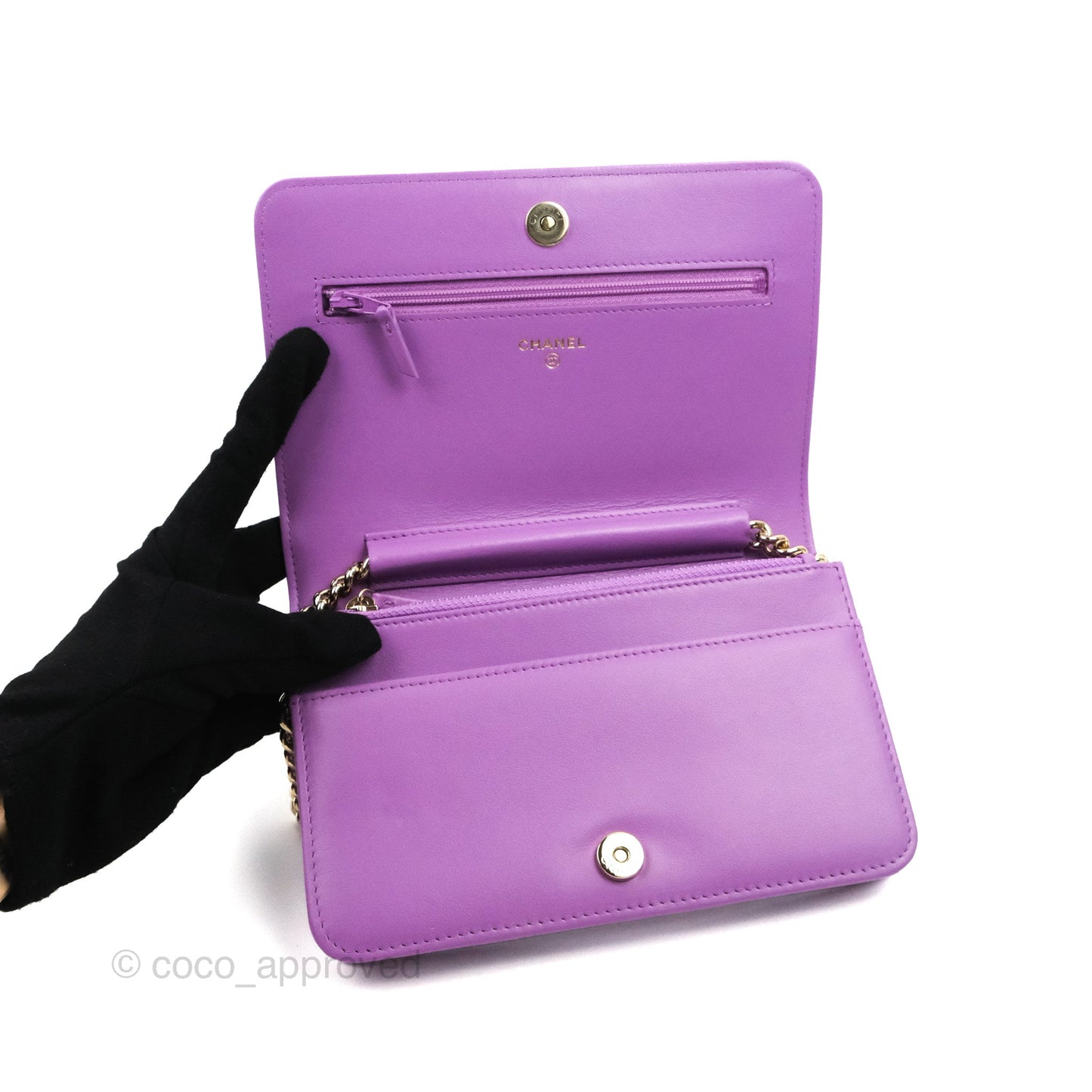 Chanel Quilted Boy Wallet on Chain WOC Purple Caviar Gold Hardware