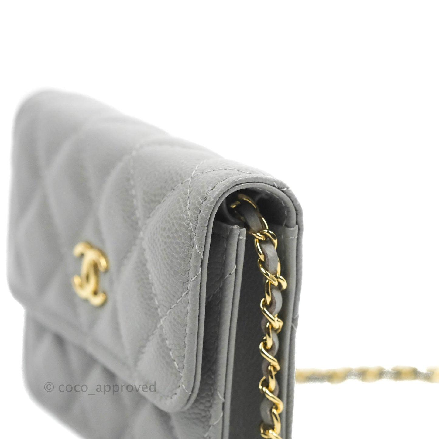 Chanel Miss Coco Clutch With Chain Quilted Grey Caviar Gold Hardware
