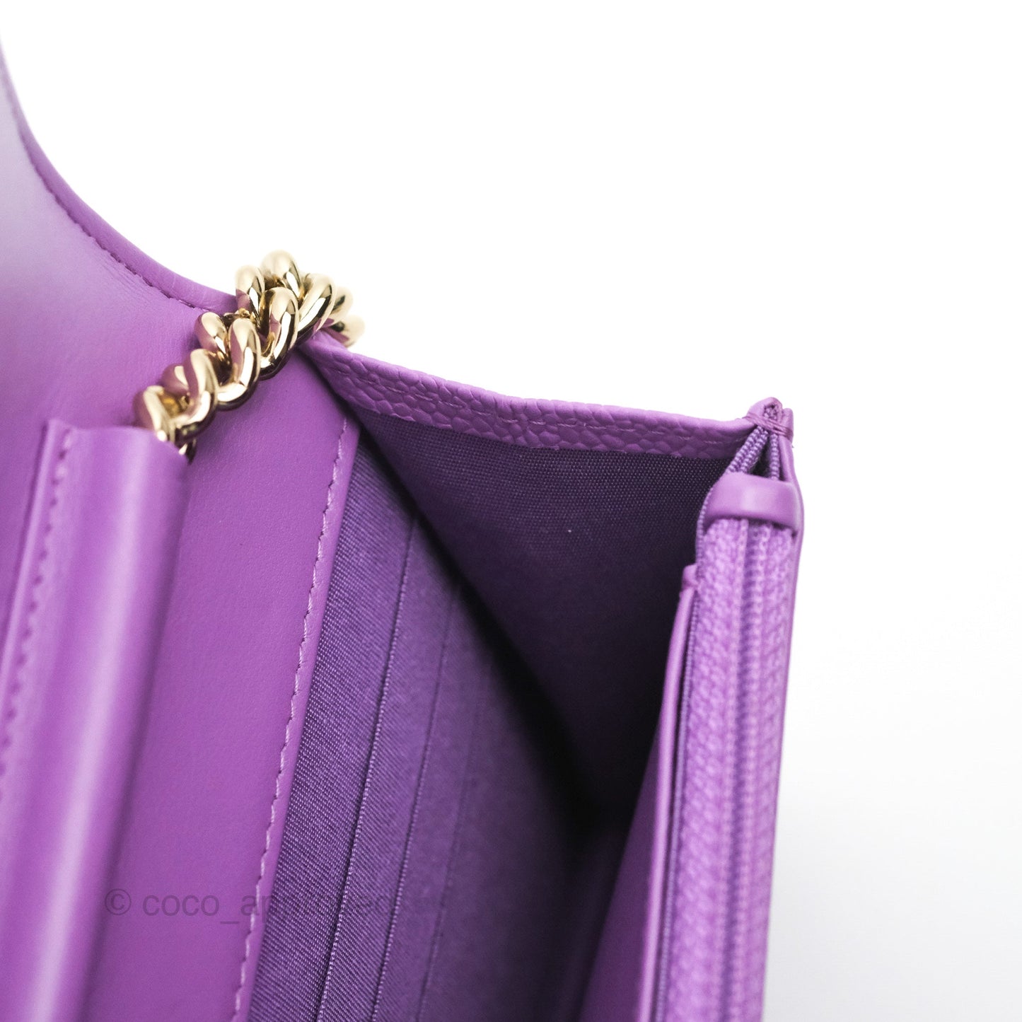 Chanel Quilted Boy Wallet on Chain WOC Purple Caviar Gold Hardware