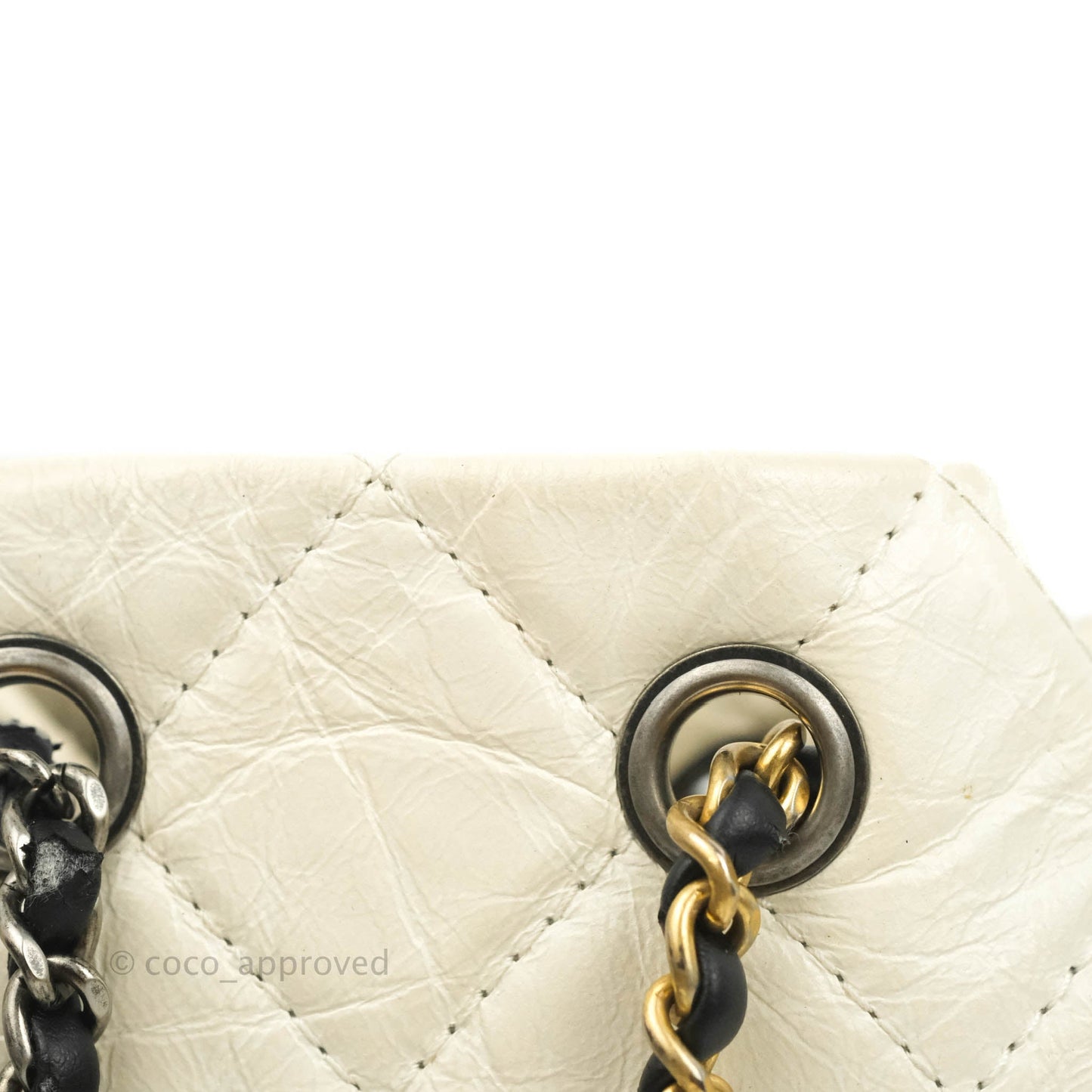 Chanel Small Gabrielle Backpack White Black Aged Calfskin