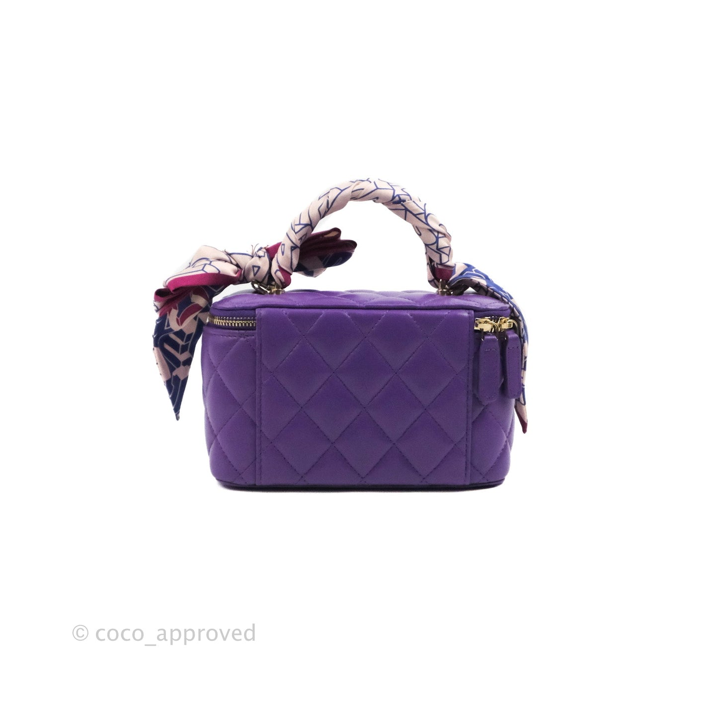 Chanel Vanity Rectangular Top Handle Purple Lambskin Gold Hardware with Twilly