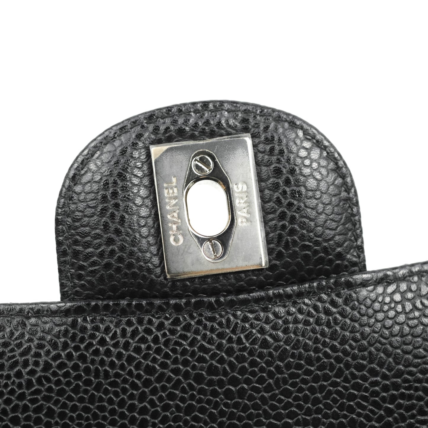 Chanel Classic M/L Medium Flap Quilted Black Caviar Silver Hardware