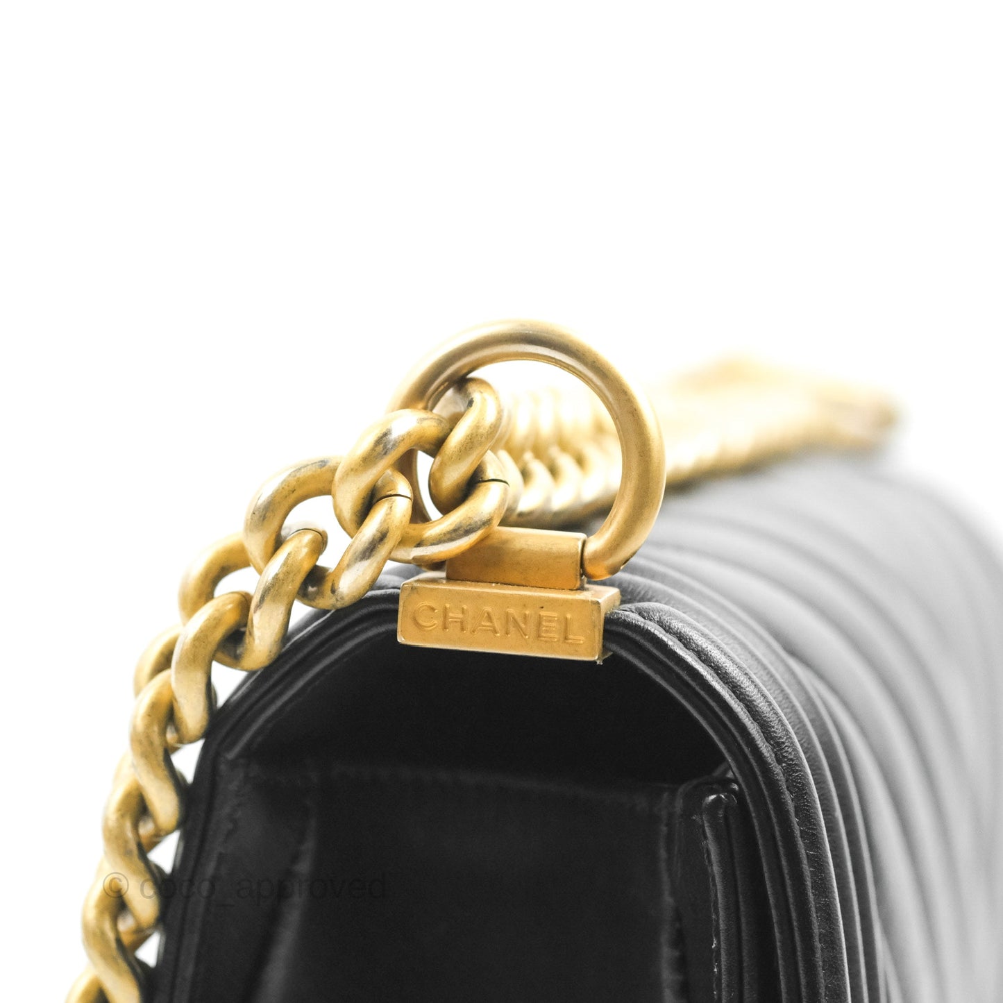 Chanel Chevron Medium Boy Black Calfskin Aged Gold Hardware