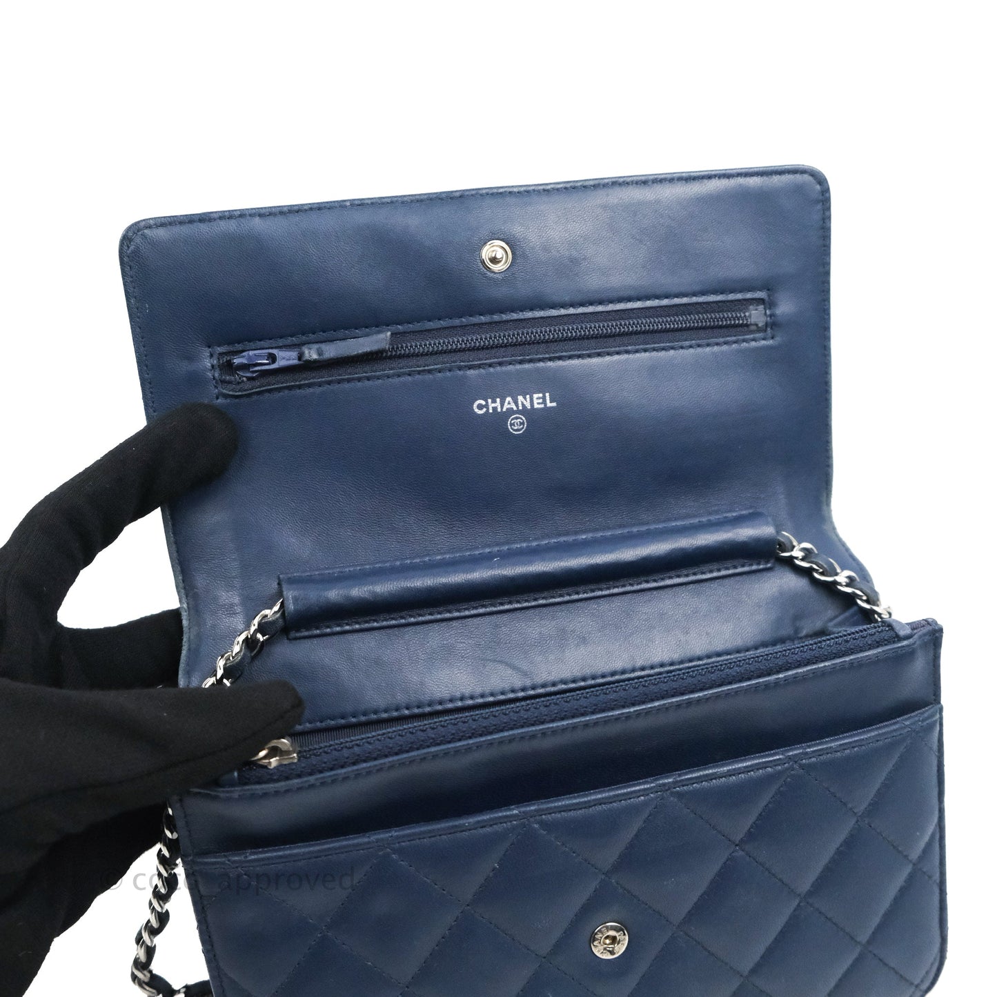 Chanel Quilted Classic Wallet on Chain WOC Navy Lambskin Silver Hardware