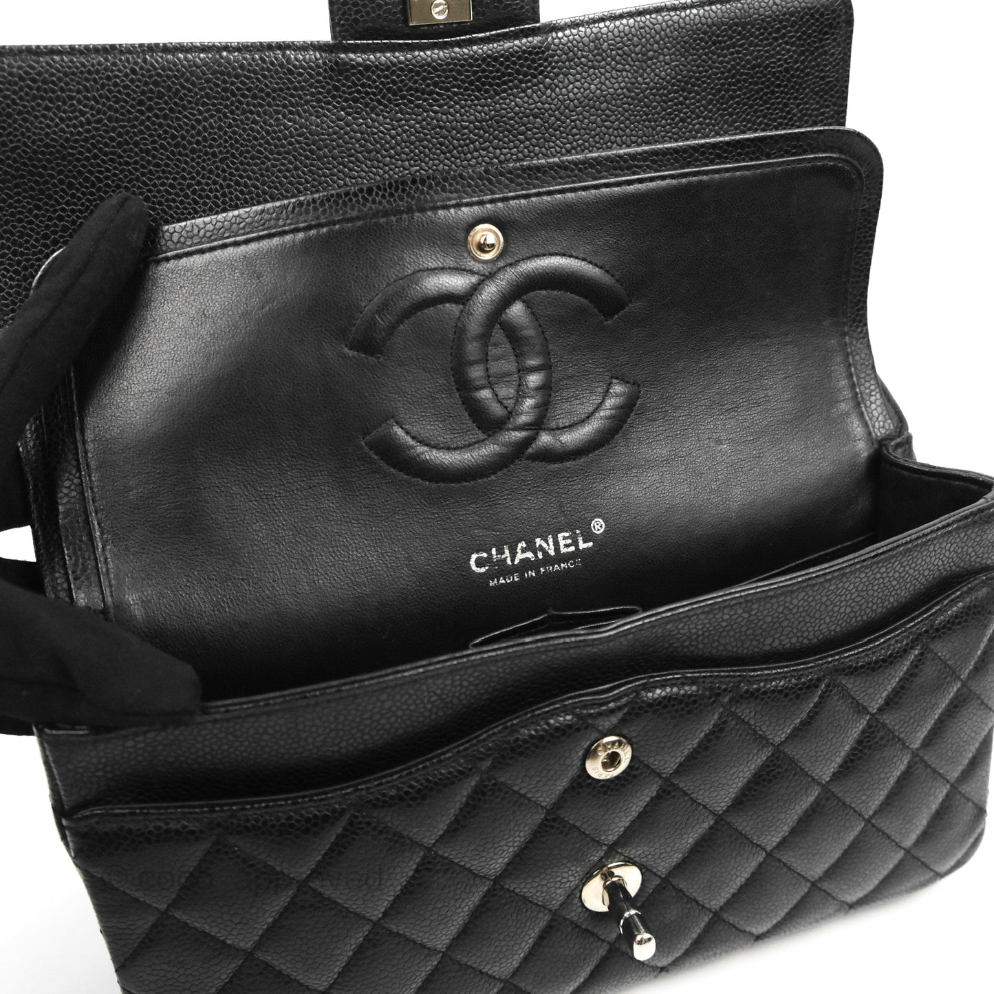 Chanel Classic M/L Medium Flap Quilted Black Caviar Silver Hardware