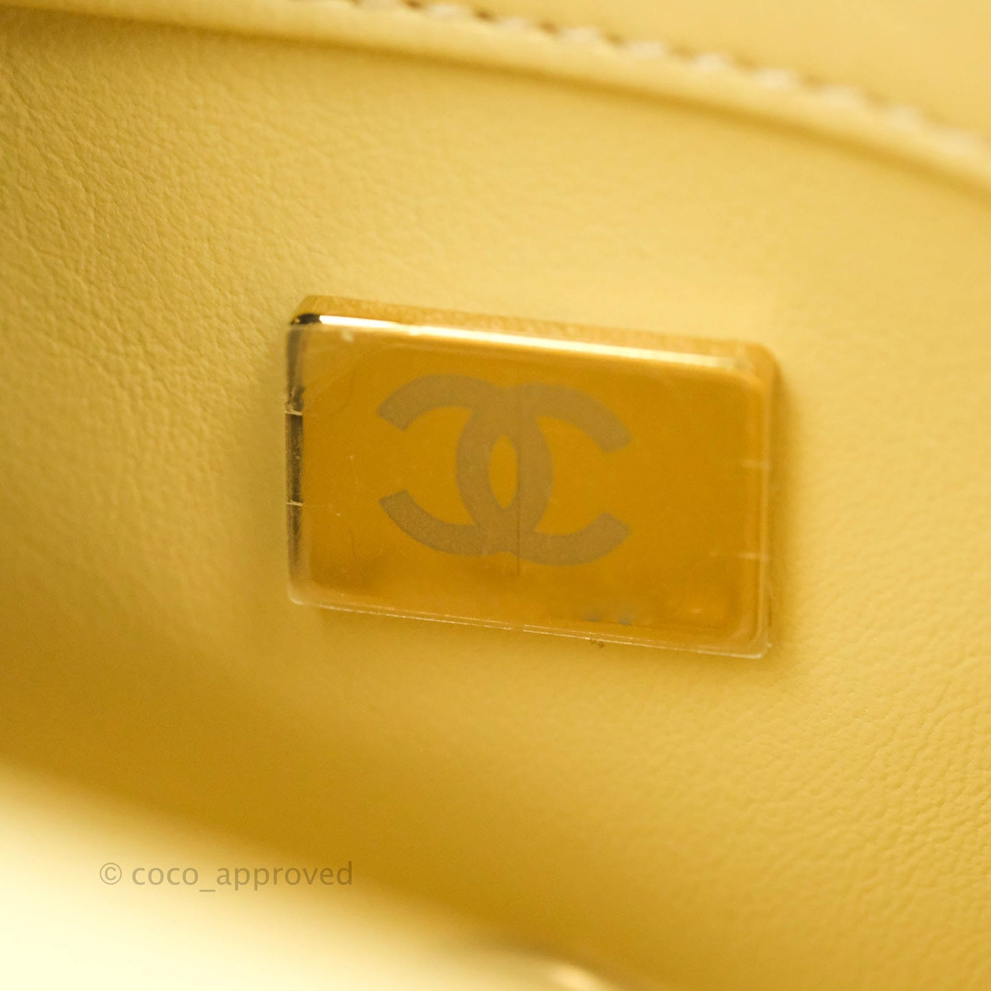 Chanel Enamel Quilted Pending CC Mini Square Flap Yellow Lambskin Aged Gold Hardware 22P