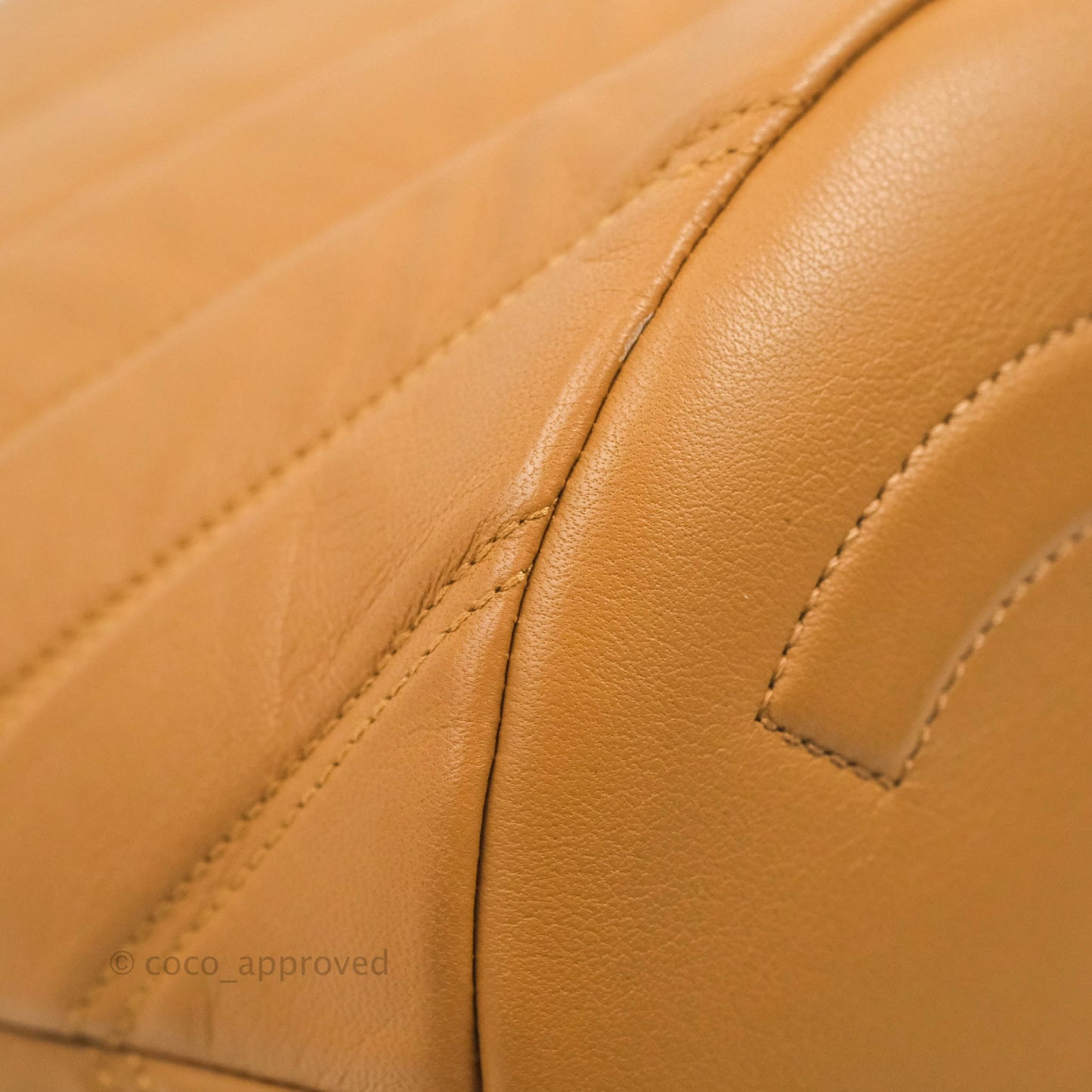 Chanel Chevron Bucket Drawstring Bag Caramel Gold Hardware
