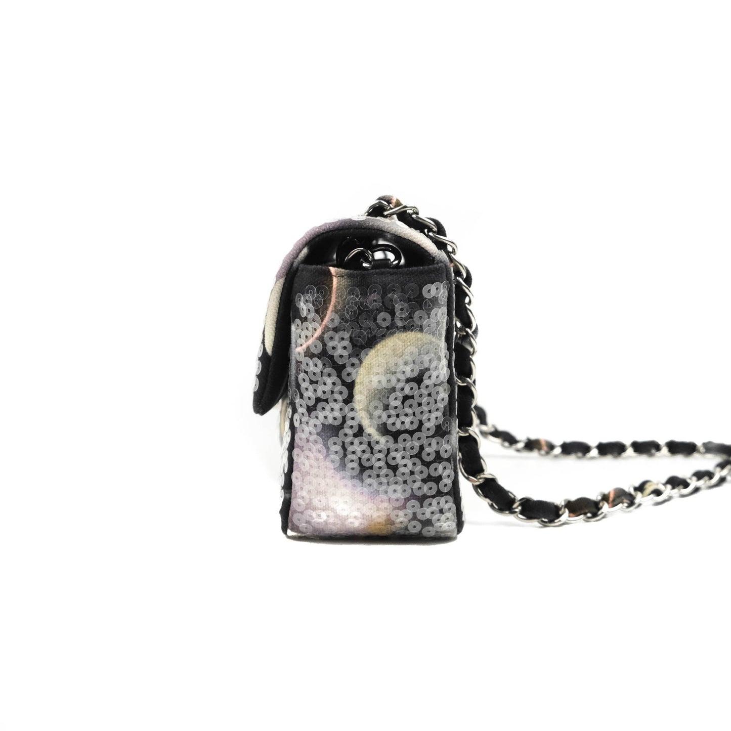 Chanel Mini Rectangular Flap Sequin Printed Canvas Silver Hardware 17K