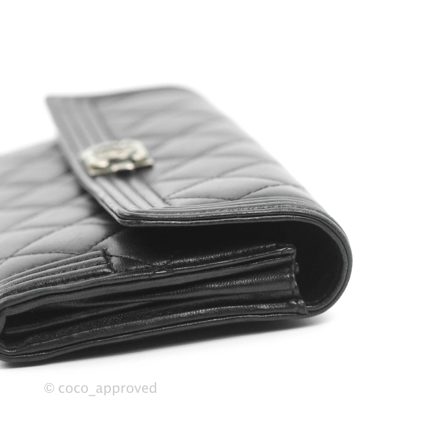 Chanel Quilted Boy Flap Long Wallet Black Lambskin Ruthentium Hardware
