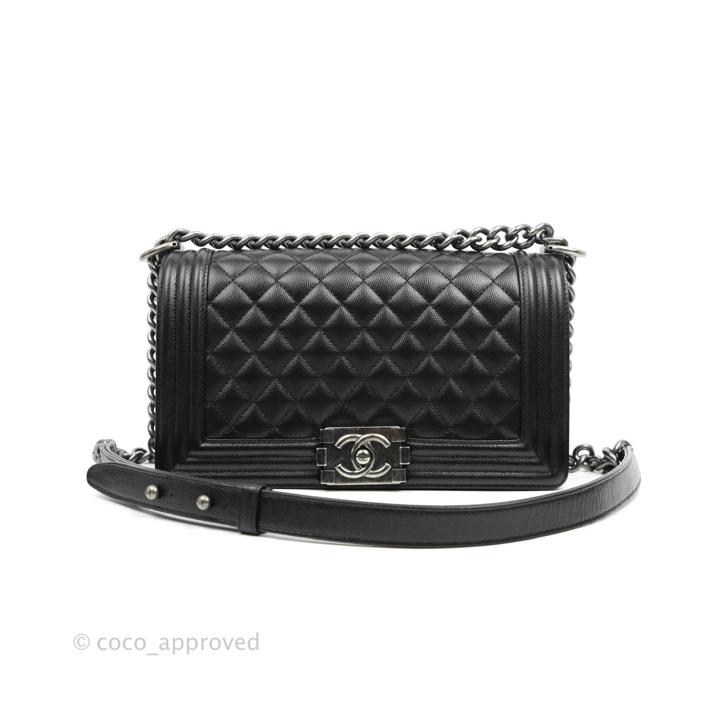 Chanel Boy Quilted Medium Black Caviar Ruthenium Hardware
