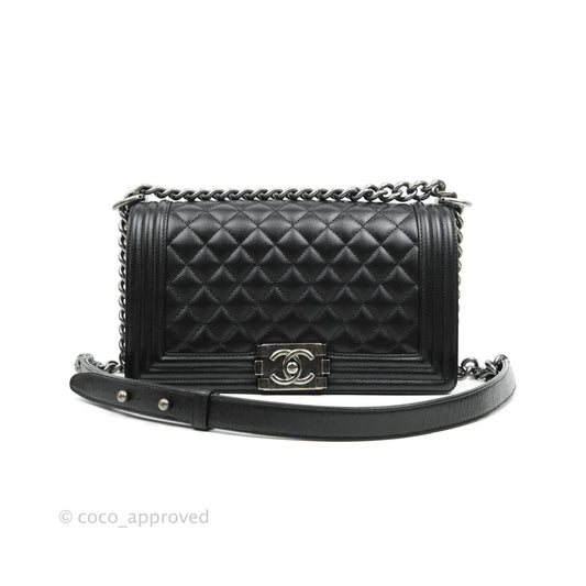 Chanel Boy Quilted Medium Black Caviar Ruthenium Hardware