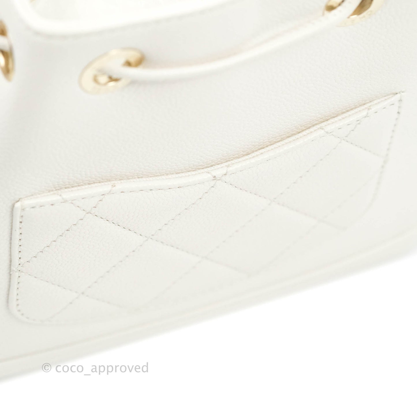 Chanel Business Affinity Drawstring Bucket Bag White Caviar Gold Hardware